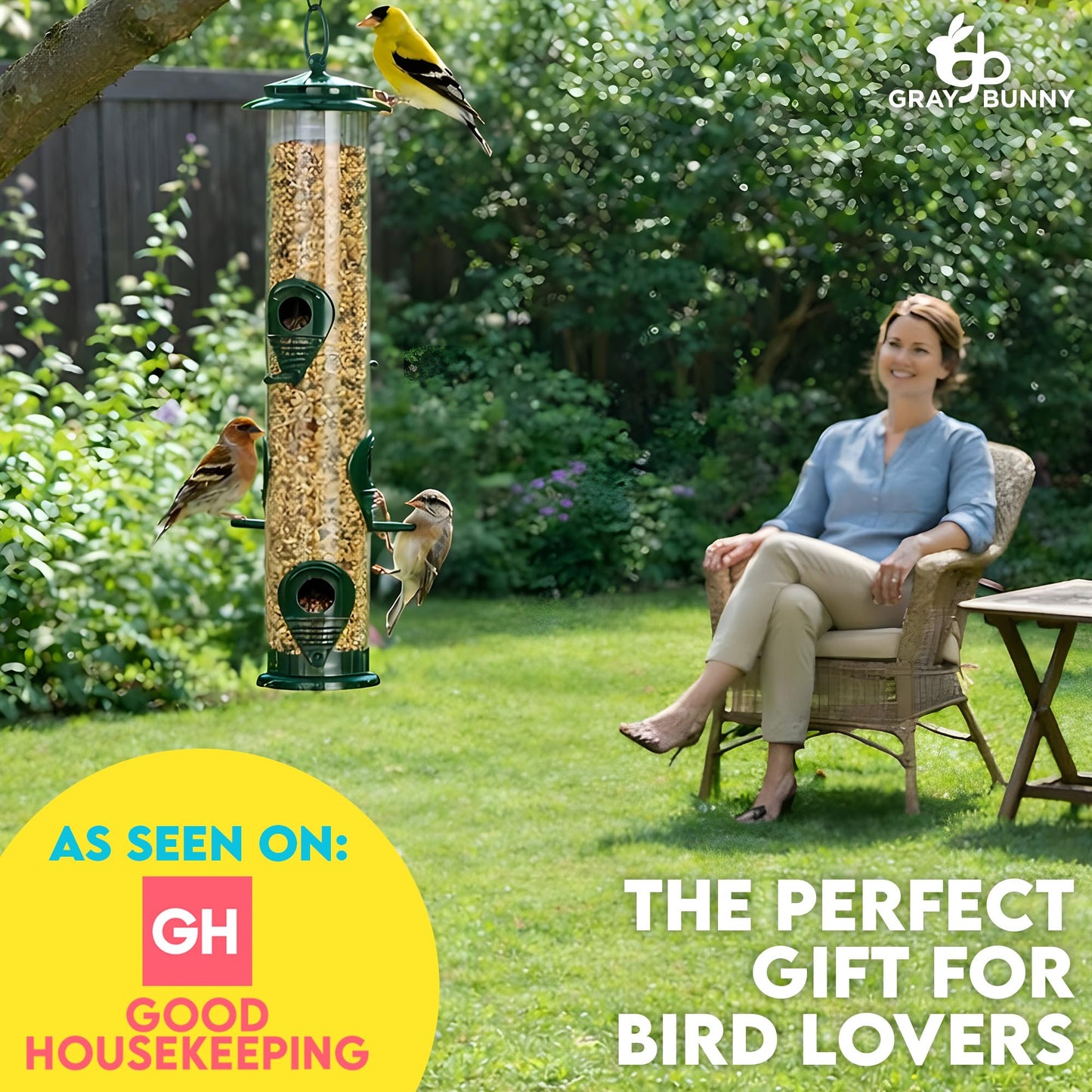 Bird Feeders for Outdoors (Green) Squirrel Proof Hanging Bird Feeder with Locking Lid & Adjustable Hanger RD12