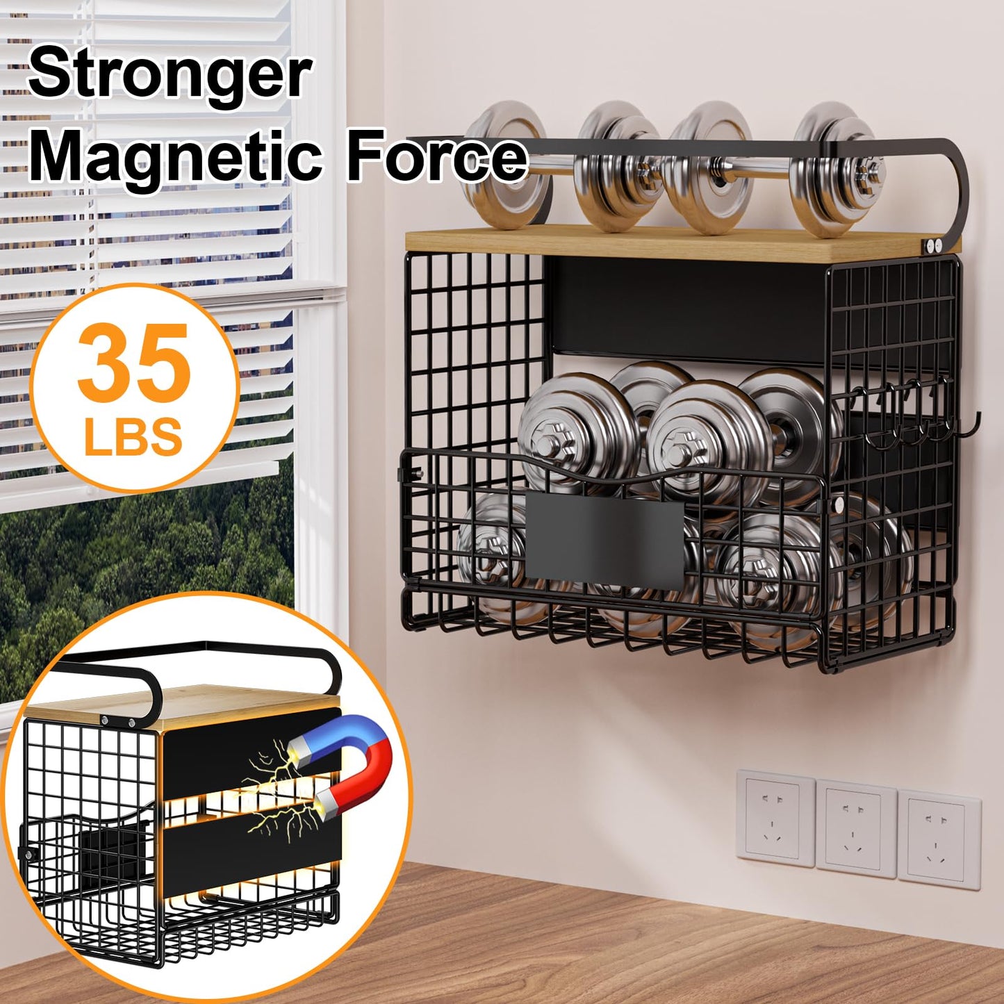 Magnetic Shelf for Fridge,Hanging Wall Basket for Potato Onion Fruit and Vegetable Storage Bins,Large Produce Container Magnetic Spice Rack for Refrigerator Kitchen Counter Pantry,Black BST220