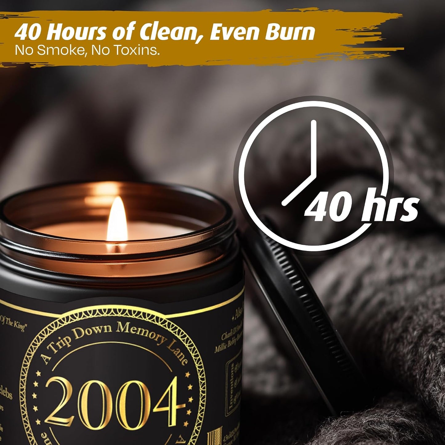 Birth Year Candle - 2004 Birthday Gifts for Men - Soy Candle 22nd Birthday Gifts for Him, 22nd Presents for Men - Smoked Vanilla & Sandalwood Scent, 8oz Reusable Jar, 40Hr Burn Time BST220