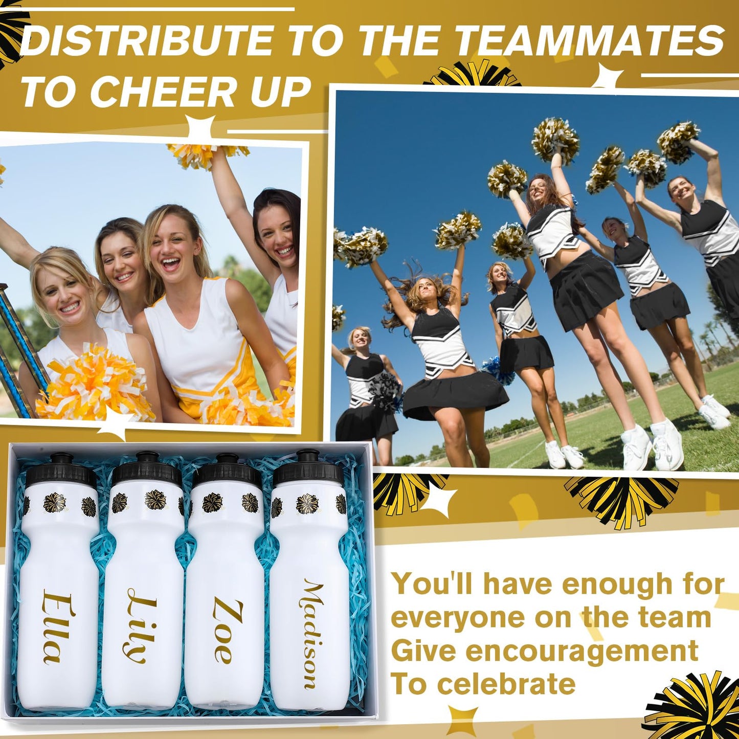 Talltalk 12 Pack Cheerleading Water Bottles Bulk 24 oz Reusable Plastic Cheer Water Bottles with Pull Top Cap Dishwasher Safe Cheerleader Drinking Bottle for Game Sports Dance Party (Rose Red) BST220