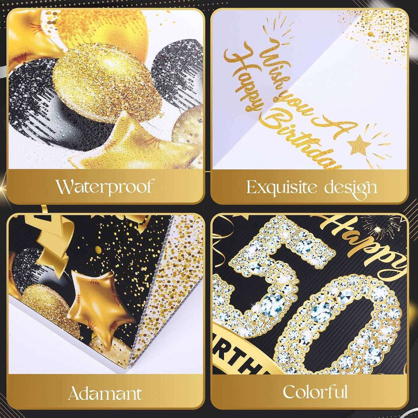 RUMIA 50th Birthday Greeting Card Large 50th Birthday Decorations Giant 50th Birthday Card Giant 50th Birthday Guest Signature Guest Book Black Gold 50th Birthday Party Decoration for Men Women WN420