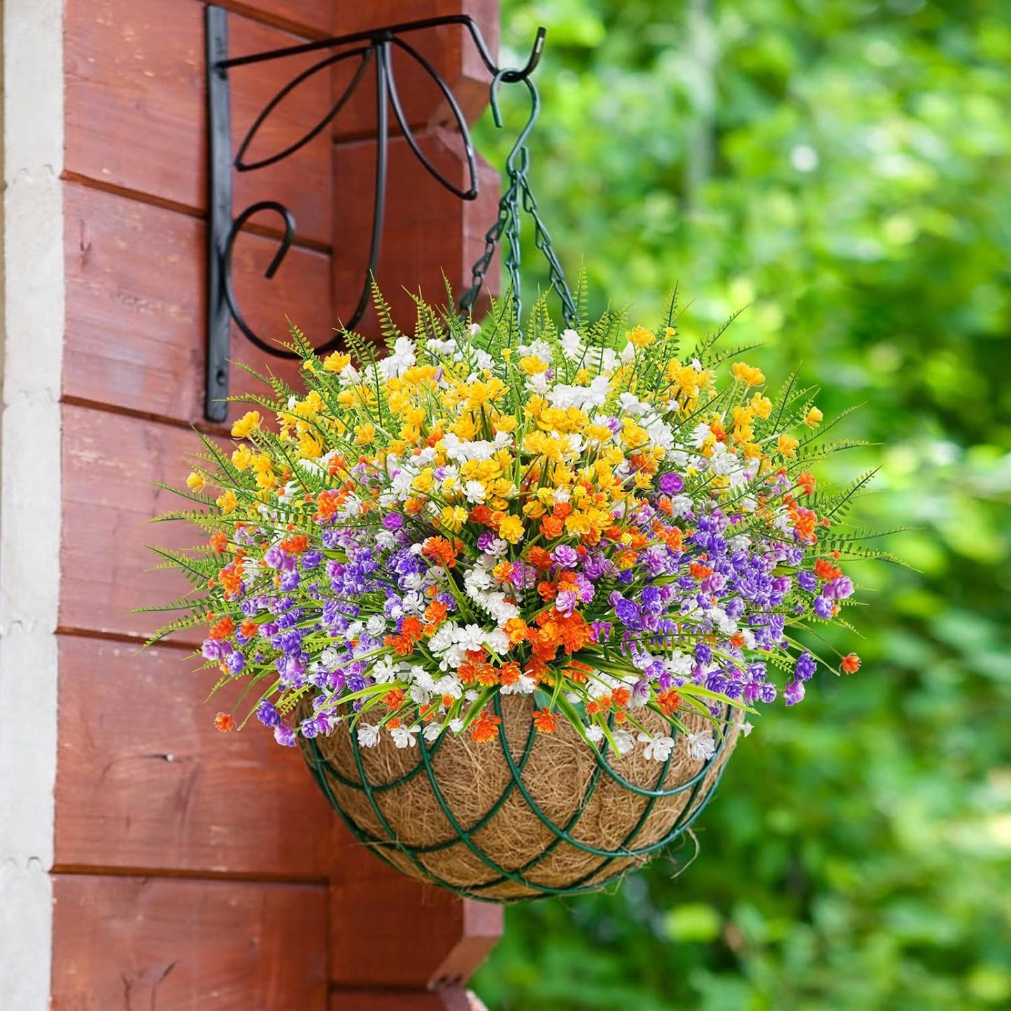 Uieke 24PCS Artificial Flowers for Outdoors UV Resistant Fake Flowers with Bostern Ferns Shrubs Faux Plastic Greenery Plants for Outdoor Garden Window Box Home Indoor Decor BST326H
