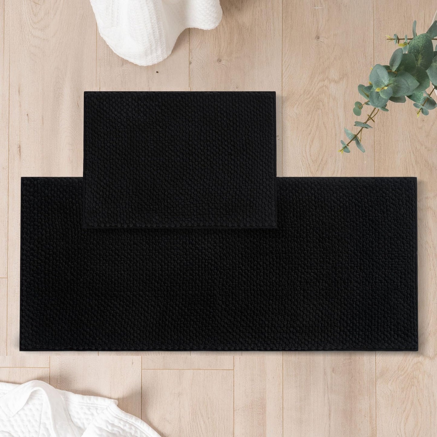 FRESHMINT Chenille Bathroom Rugs Sets 2 Piece 17"x24"+20"x32", Non-Slip Bath Mats, Absorbent Bath Rug, Washable Set of 2 Shower Floor Mat, Gray BST220