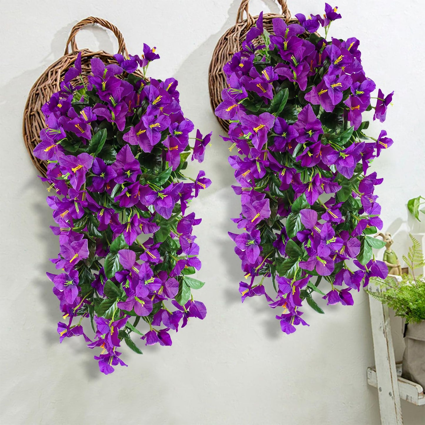 2 Pack Artificial Bougainvillea Flowers for Outdoors Decorations, Fake Hanging Plants, Faux Outside Flowers UV Resistant for Baskets Home Front Door Porch Patio Balcony Yard(Hot Pink) BST202