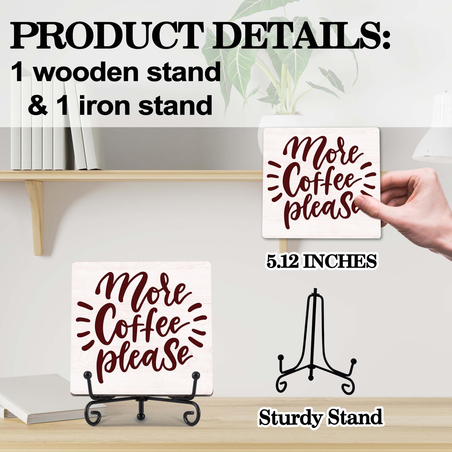 Coffee Bar Decor, Farmhouse Kitchen Table Decor, Coffee Station Accessories, Wooden Decorative Sign with Iron Stand for Table Desk Shelf Display-E21 BST220