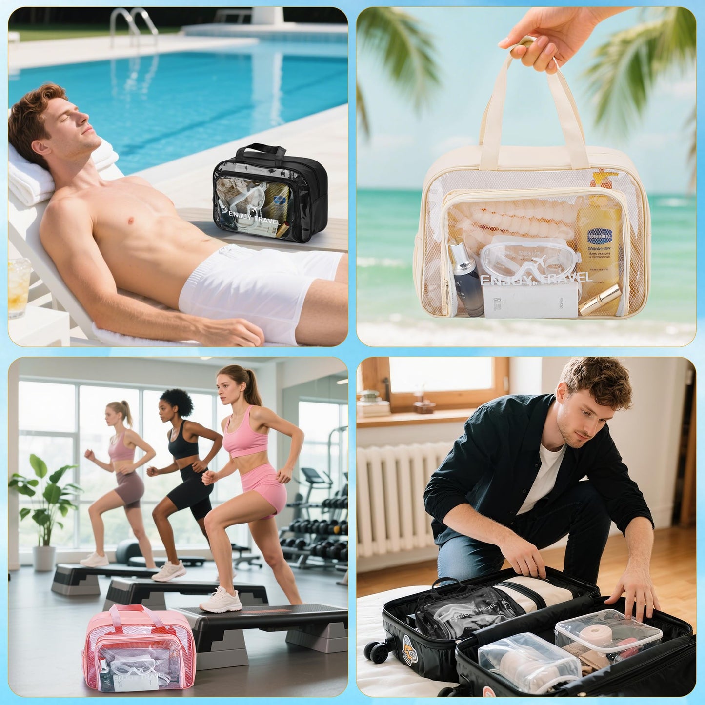 Waterproof Toiletry Bag – Large Capacity Clear PVC Beach Tote Bag, Portable Unisex Travel Makeup Organizer for Swimming, Gym, and Vacation (Beige) BST326H