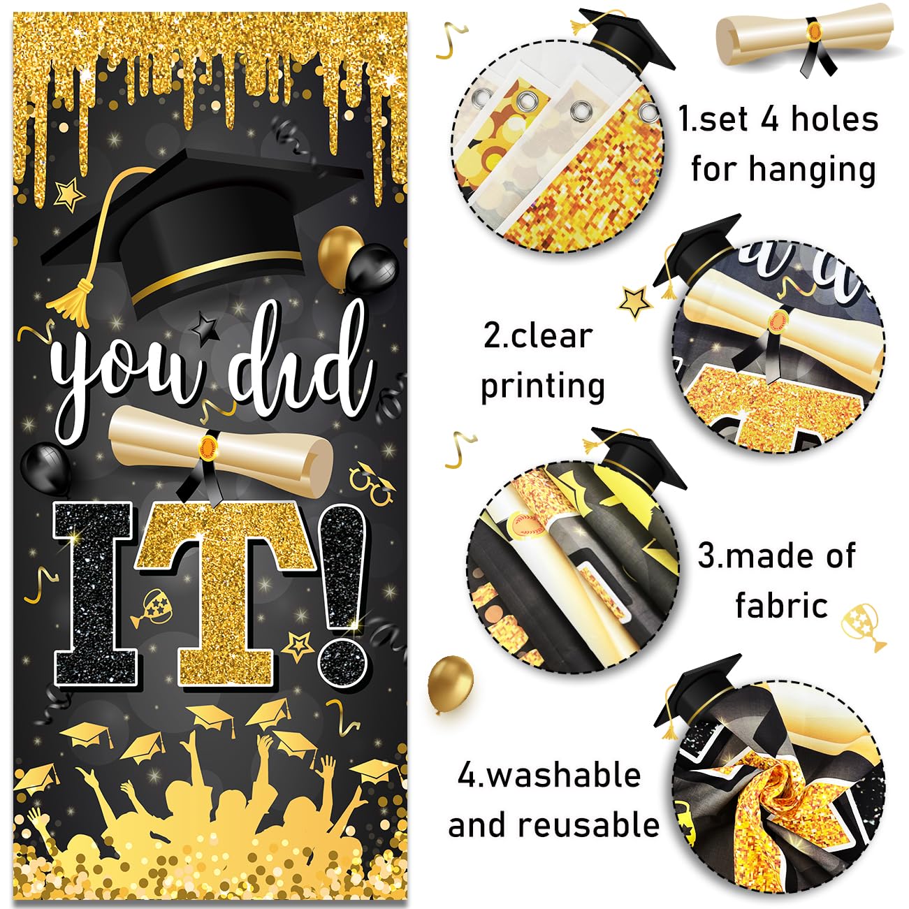 Graduation Decorations Class of 2026 Purple and Gold Congrats Grad Banner and You Did It Door Cover for High School College Graduation Party Supplies(Purple) BST326H