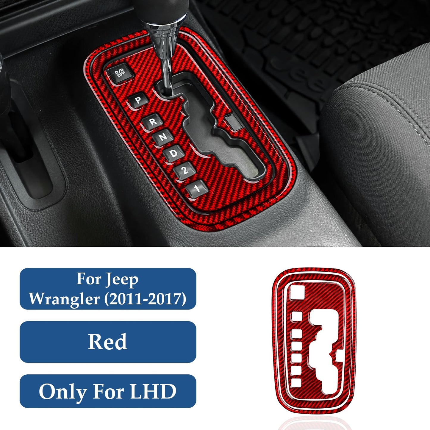 Car Gear Shift Lower Panel Sticker Carbon Fiber Decal Interior Trim Cover for Jeep Wrangler 2011 2012 2013 2014 2015 2016 2017 Accessories (Red) BST220