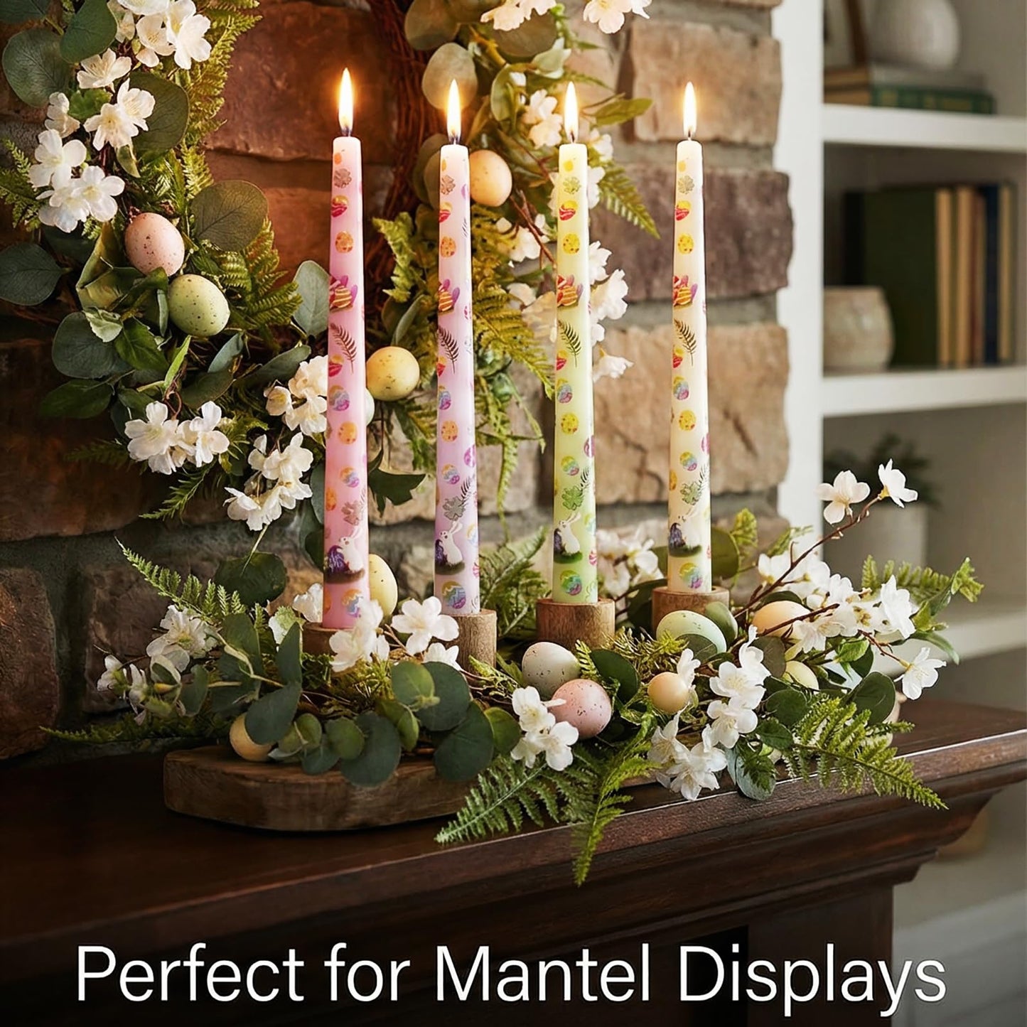 10 Inch Decorative Taper Candles, 4 Pack Birthday Balloon Print Candlesticks, Unscented Dripless Candles with Long Burn Time for Party, Holiday Table & Home Decor BST326H