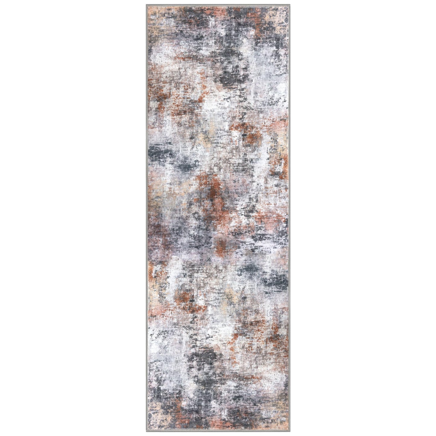 Lansny Modern Abstract Runner - 2x5, Beige Grey Washable Kitchen Entryway Rug Mat Non-Slip Soft Neutral Hallway Rug Thin Print Faux Wool Carpet for Bedroom Laundry Room Indoor BST220