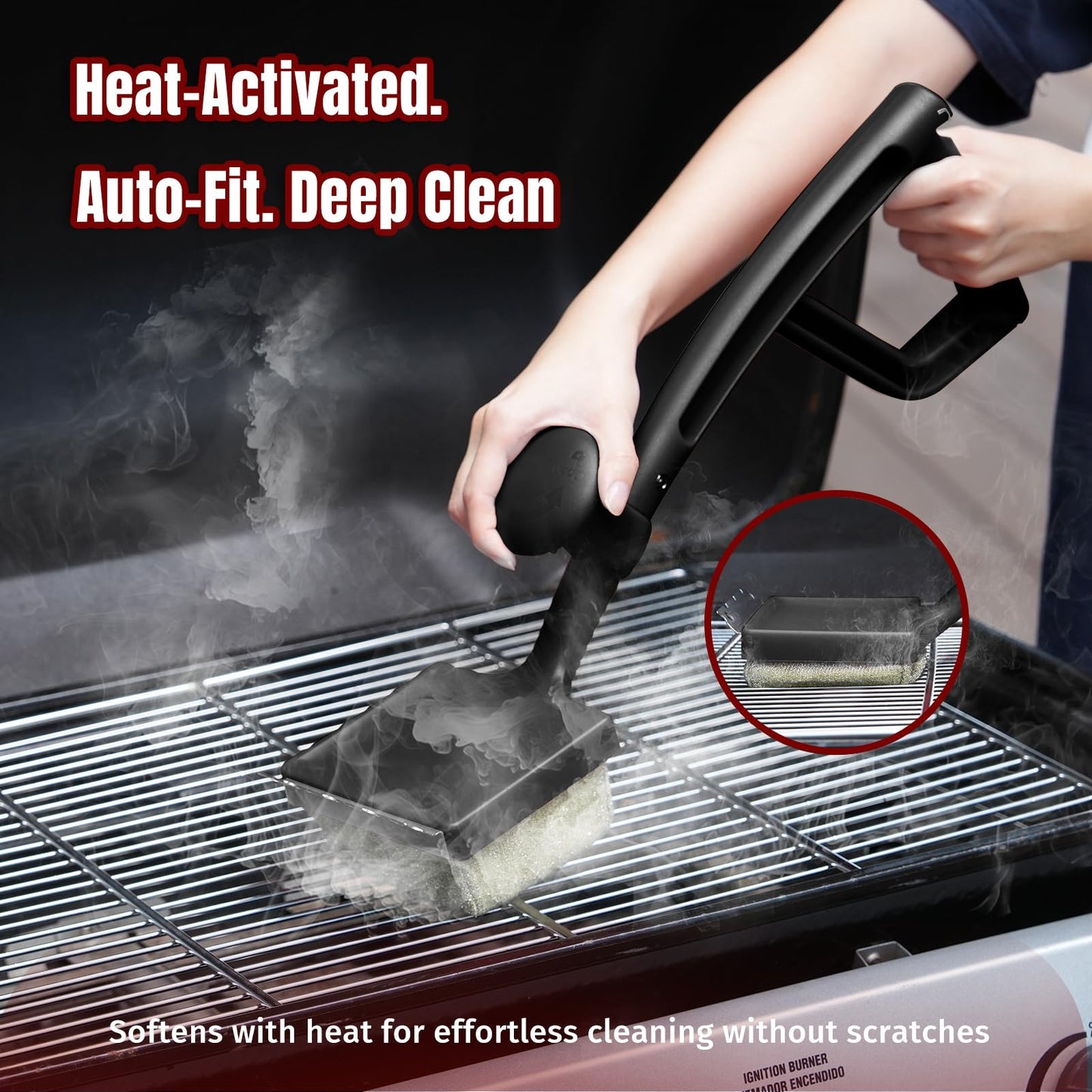 SHINESTAR Grill Brush for Outdoor Grill with 2 Replacement Heads - Cleaning BBQ Grill Brush and Scraper, Grill Brush Bristle Free with Non Metal Bristles, 3-Piece Set for Weber Traeger Grates WN420