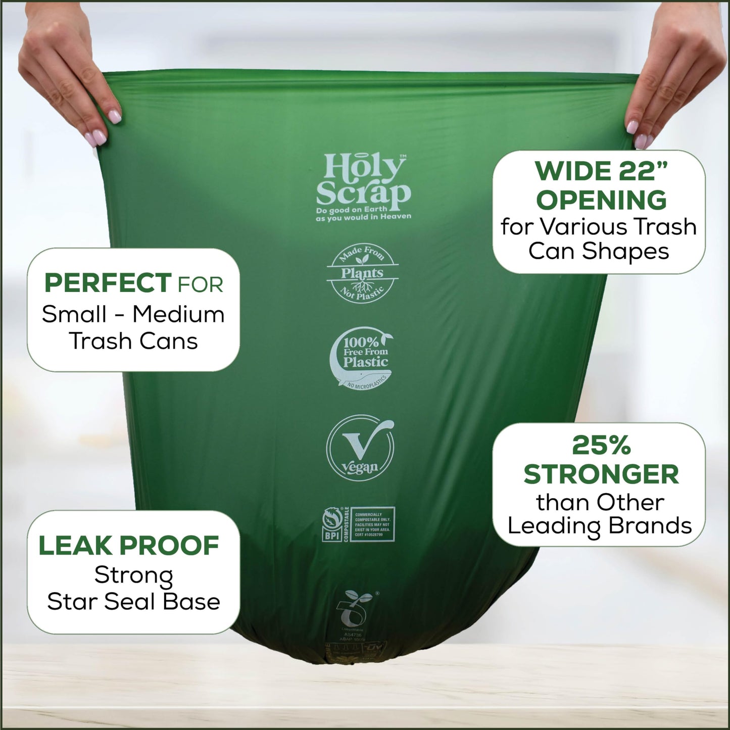 Small Compostable Trash Bags - 2.6 Gallon, 100 Pack, 100% Plastic-Free Decomposing Kitchen Food Waste Trash Can Bags & Liners, Thick Countertop Garbage, Bathroom & Bio Bin Bags