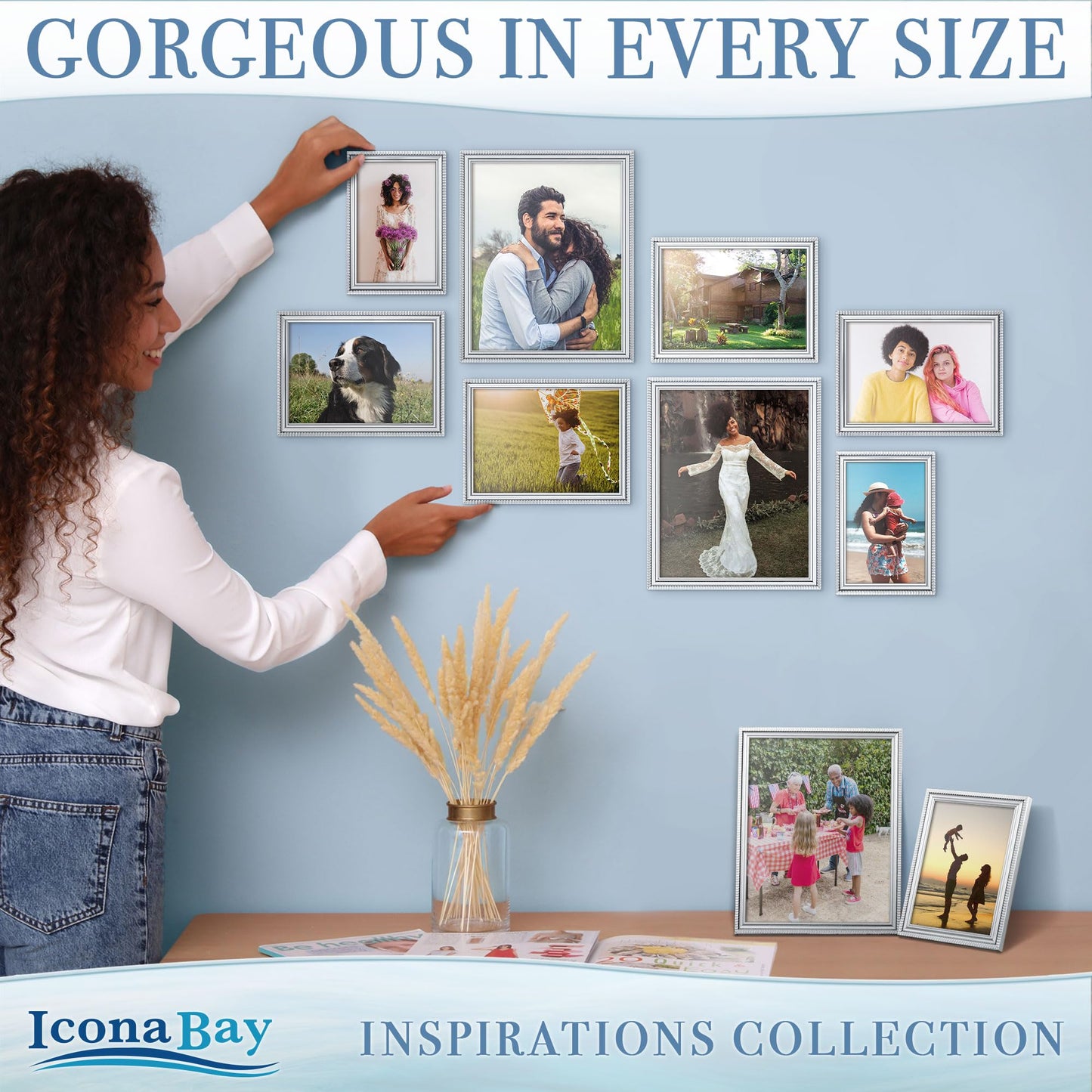 Icona Bay Combination White Picture Frames Set - 10 PC (Five 4x6, Three 5x7, Two 8x10), Inspirations Collection Multi-Pack for Contemporary Wall Gallery BST220