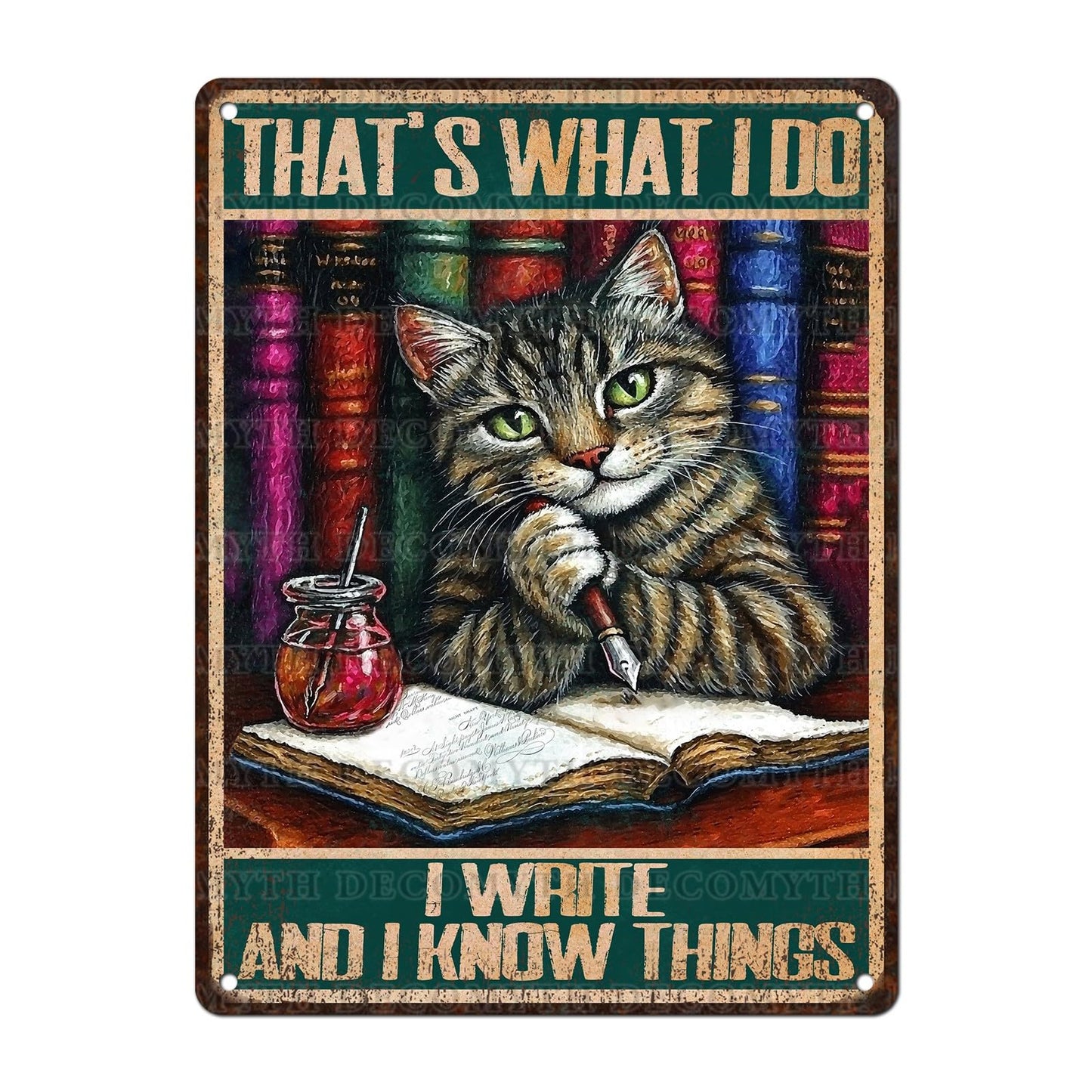 Vintage Cat Sign That's What I Do Write And I Know Things Metal Poster Sign for Home Bar Pub Kitchen Garage Restaurant Wall Deocr 12 * 8inch BST220