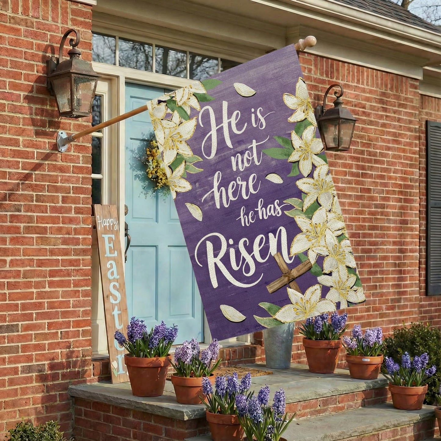 CROWNED BEAUTY Easter Garden Flag He is Risen 12x18 Inch Double Sided Holiday Decoration for Outdoor Lawn Yard WN420