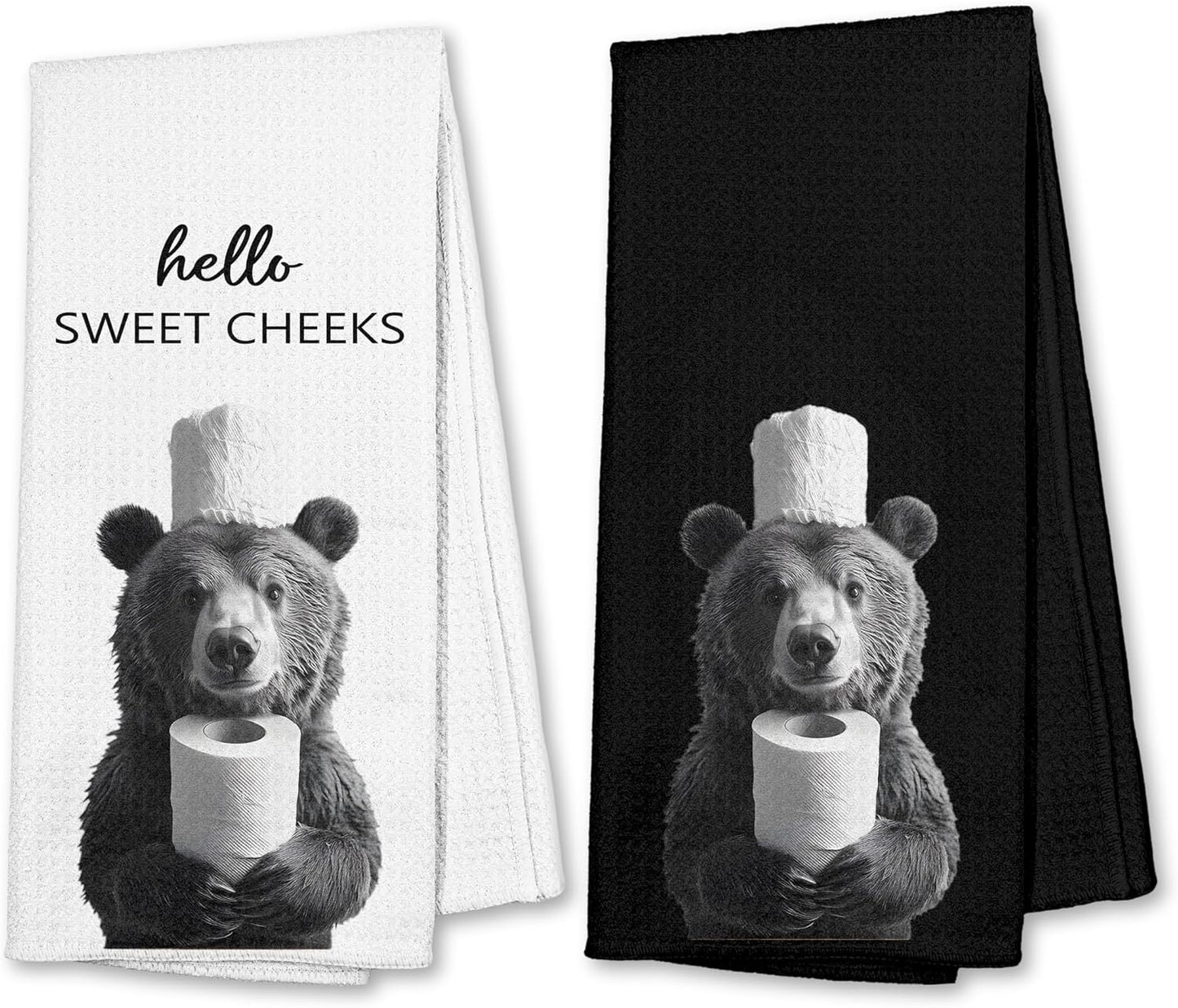 Funny Bear Bathroom Hand Towels Set of 2, Hello Sweet Bear Bathroom Decor, Funny Wild Animal Hand Towels for Washroom Restroom Decor, 16x24 Inch BST326L