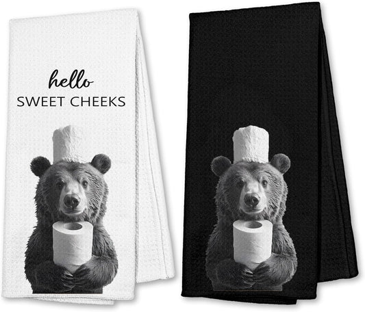Funny Bear Bathroom Hand Towels Set of 2, Hello Sweet Bear Bathroom Decor, Funny Wild Animal Hand Towels for Washroom Restroom Decor, 16x24 Inch BST326L