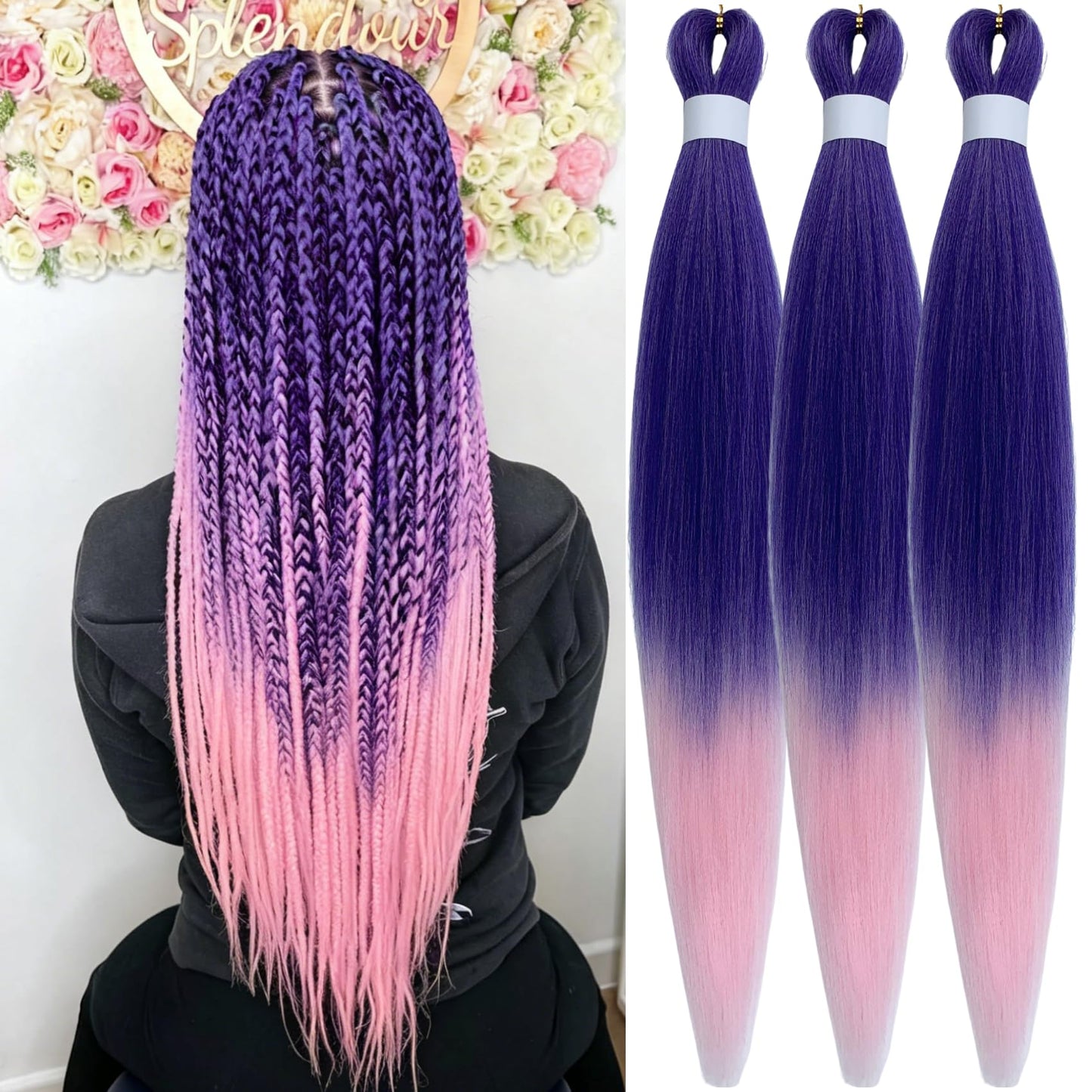 Purple Braiding Hair Pre stretched Knotless 26 inch | Hypoallergenic Synthetic Purple Prestretched Ez Braid Knotless Itch Free Soft Yaki Texture Hot Water Setting WN420