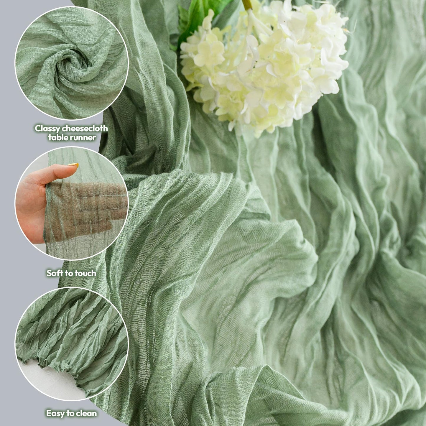 Dusty Blue Cheesecloth Table Runner Fall Autumn Decor 10ft Table Cloth for Wedding Party Baby Bridal Shower Birthday Halloween Thanksgiving Decoration BST326L