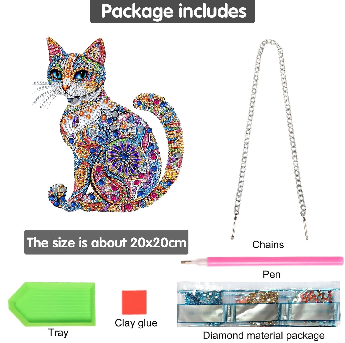 Bimkole Cat Diamond Art Hanging Kit for Adult, DIY 5D Animals Diamond Art Painting Window Pendant, Acrylic Crystal Art Hanging Ornament for Wall Home Garden Front Door Decor - 7.8x7.8 Inch BST220