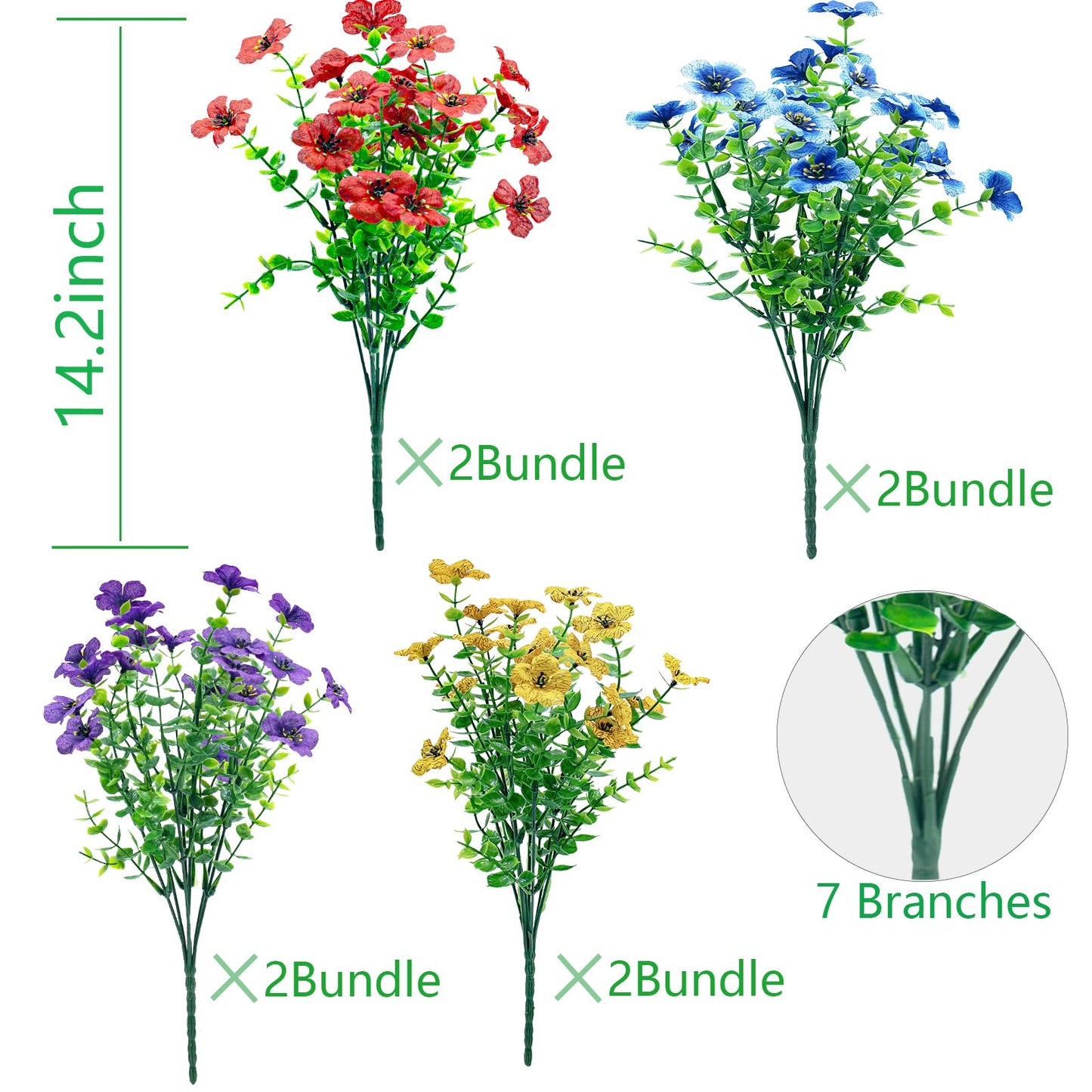 8 Bundles Outdoor Artificial Flowers,UV Resistant Fake Flowers Outdoor Plastic Plants Faux Silk Flower for Outside Indoor Decoration(Blue) BST202