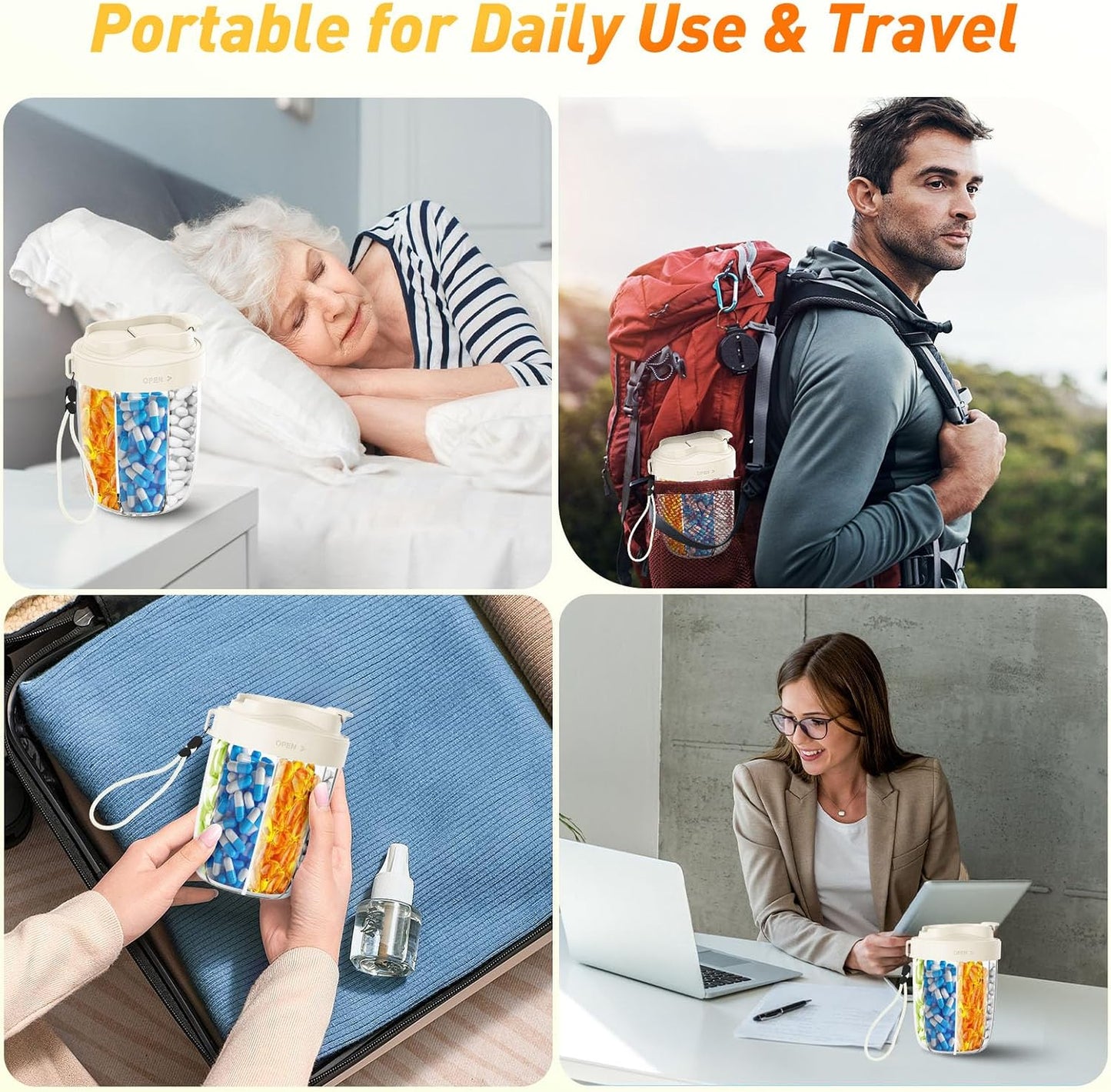 Pill Dispenser with 7 Large Compartments - Portable Pill Organizer for Travel, Anti-Mix Design & Wide Opening Design, Easy Access to Vitamin Dispenser, Includes 20 Blank Stickers (White) WN420