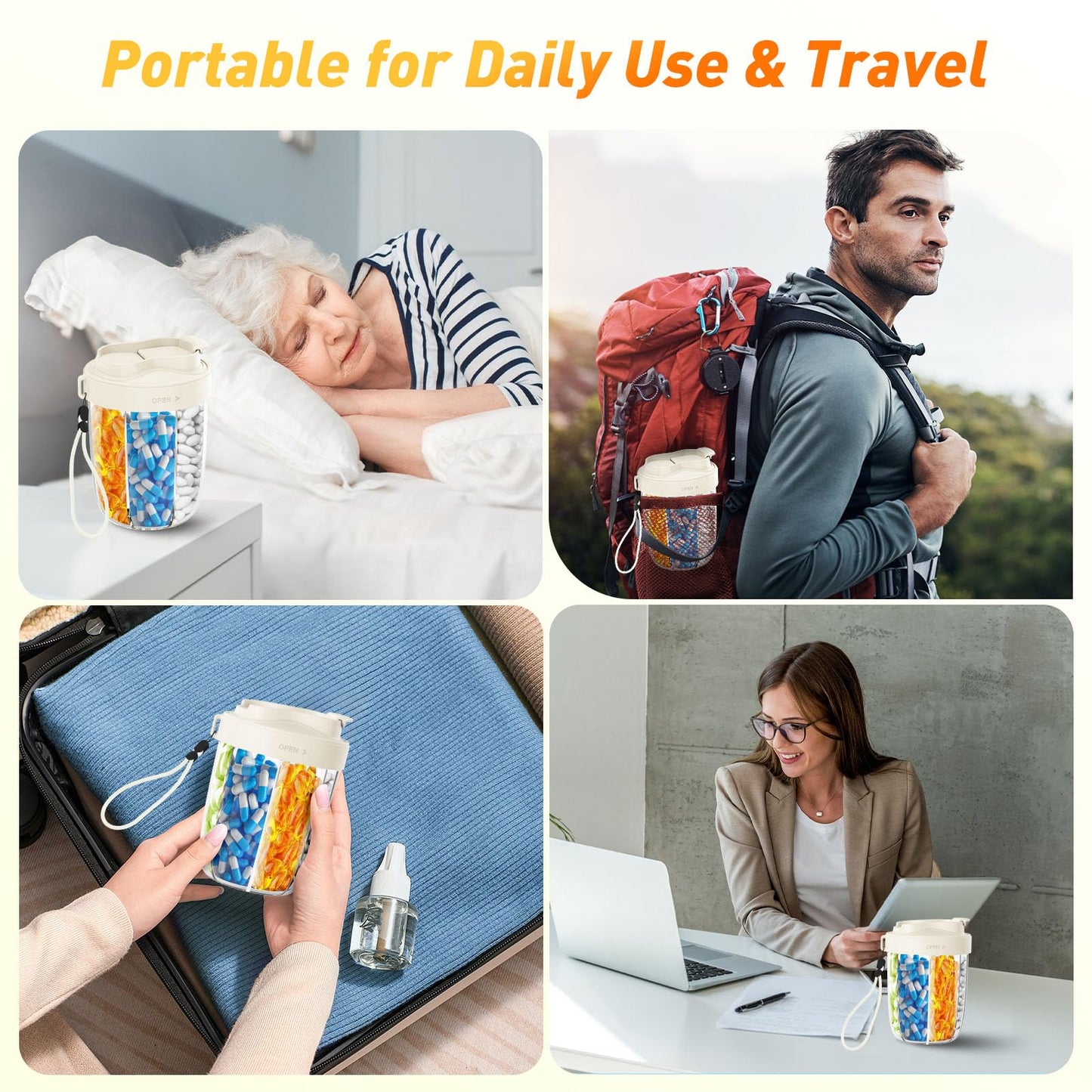 Pill Dispenser with 7 Large Compartments - Portable Pill Organizer for Travel, Anti-Mix Design & Wide Opening Design, Easy Access to Vitamin Dispenser, Includes 20 Blank Stickers (White) WN420