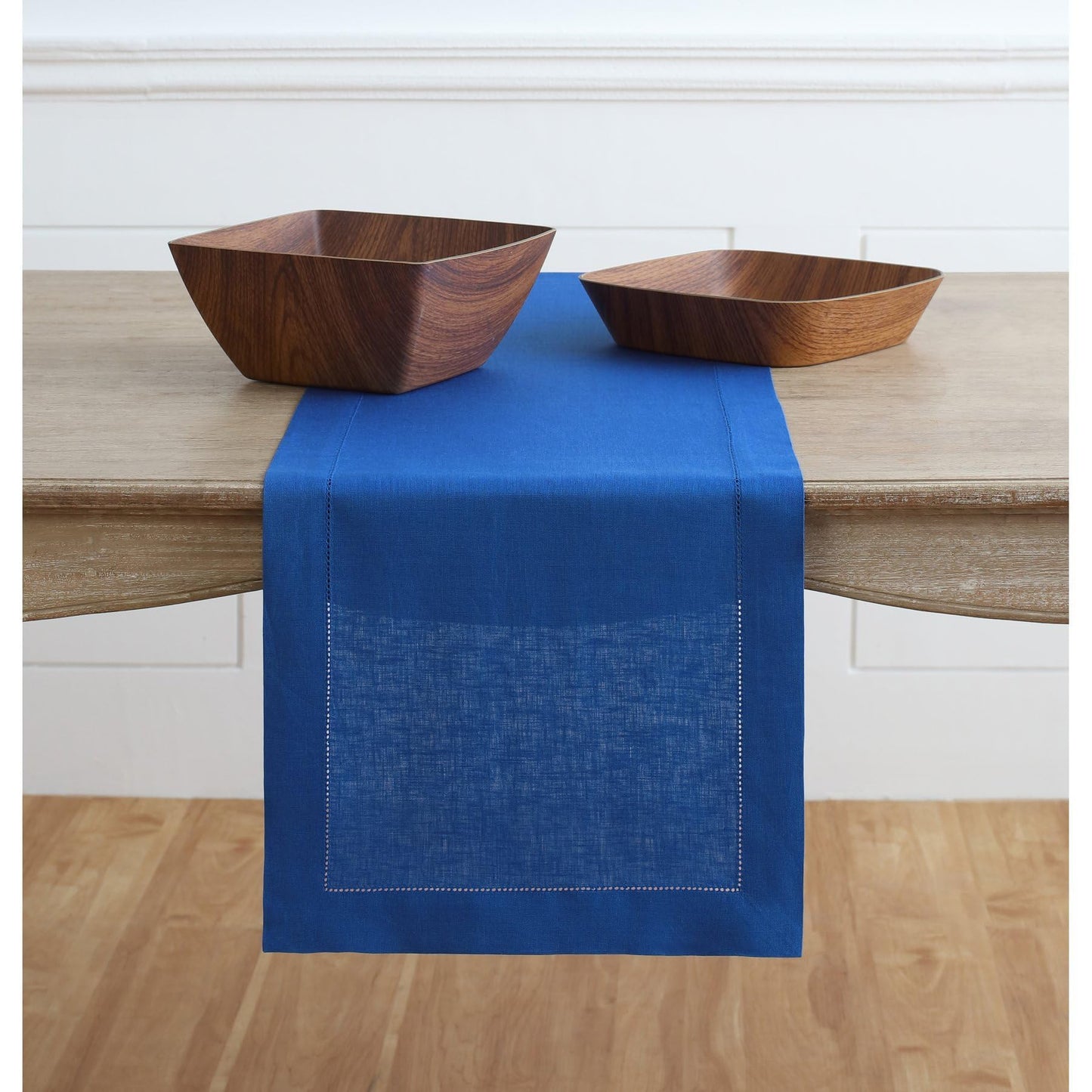 Solino Home 100% Pure Linen Table Runner Garden Green Hemstitch, 14 x 48 in | Classic Hemstitch Table Runners for dining, hallway and console table styling | hand hemstitched borders | OEKO-TEX Certified BST326SOLH