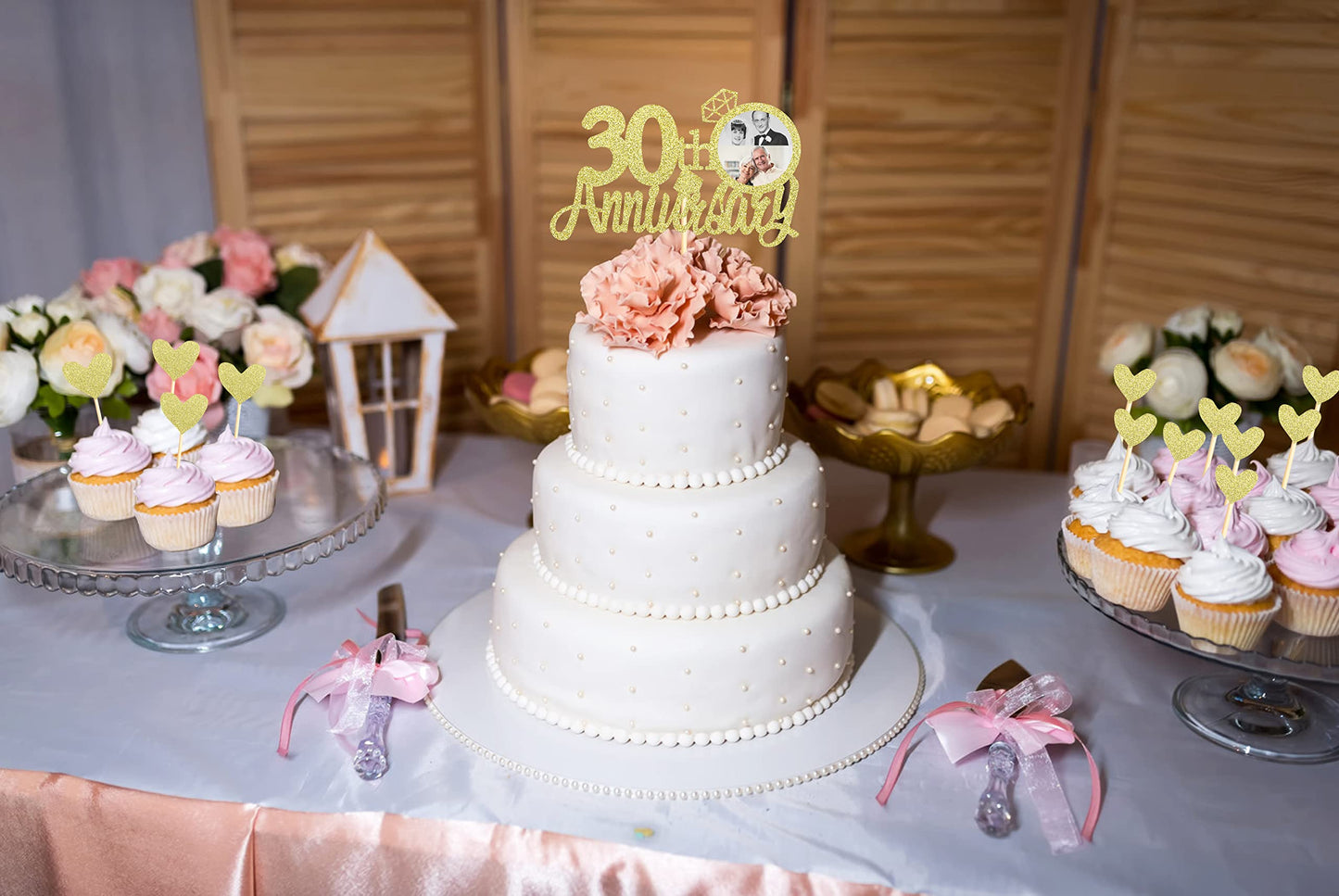 Sumerk 13 PCS Gold Glitter 55th Anniversary Cake Topper Happy 55th Anniversary Wedding Anniversary Cake Decorations BST220