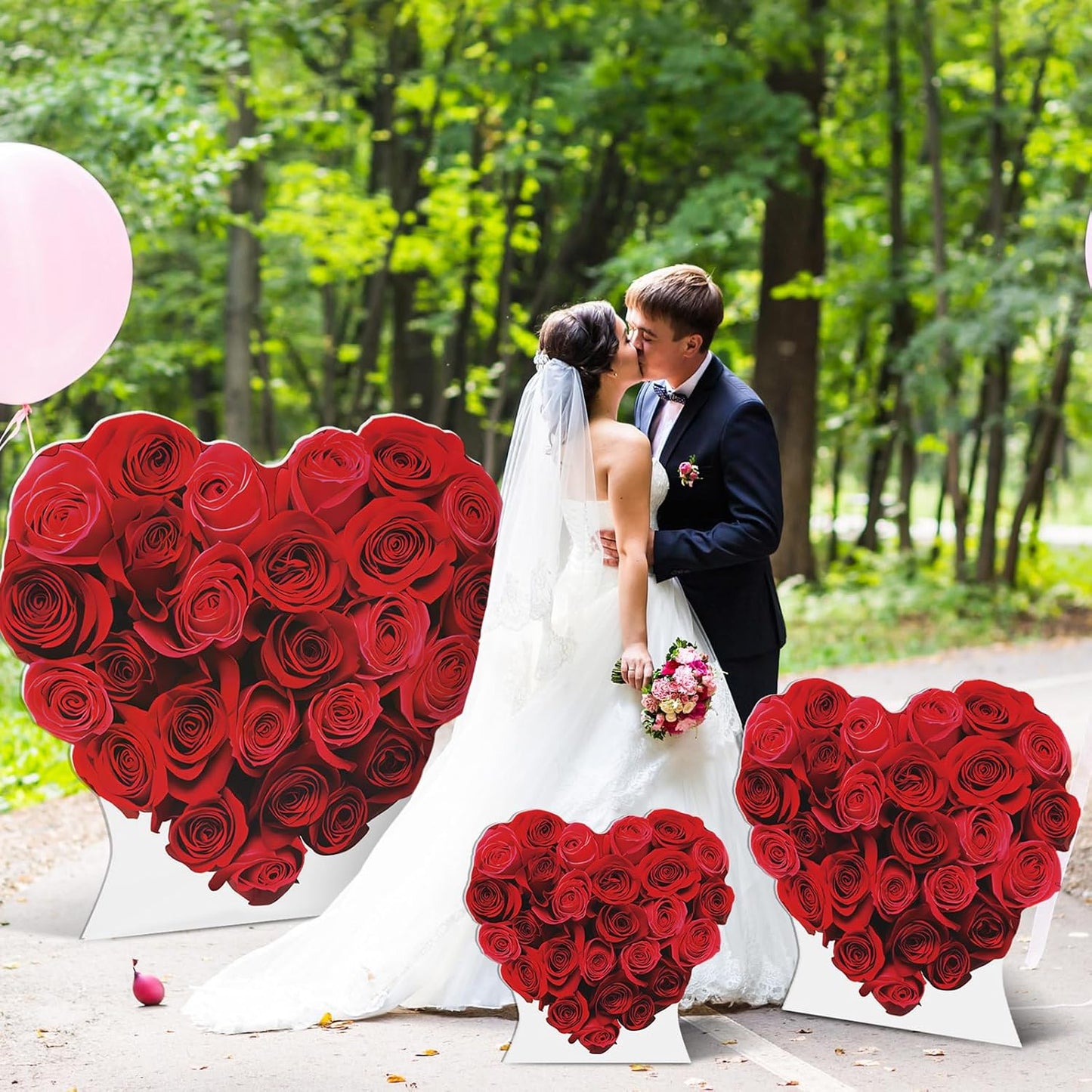 Colarr 3 Pcs Valentine's Day Red Heart Cardboard Cutout Stand Ups Set of 3 Sizes (17'' 25'' 33'') Valentines Party Roses Decoration Backdrop Photo Prop for Anniversary Wedding Engagement BST326L