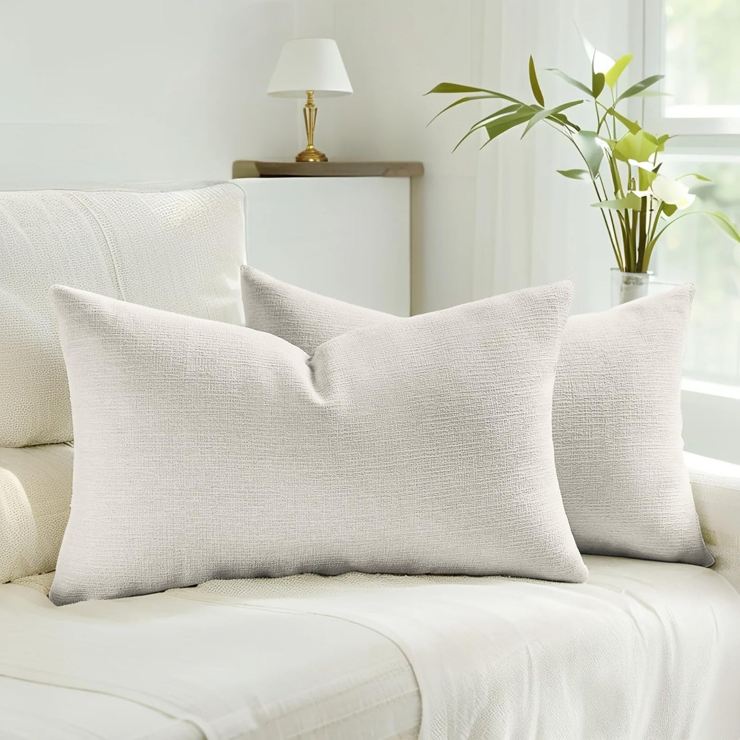 HAUSSY Pack of 2 Faux Linen Pillow Covers 26x26 Inch, Decorative Throw Pillows Soft Boho Neutral Cushion Covers Home Decor Modern Pillowcase for Couch Living Room Sofa Bed, Natural Linen (Covers Only) BST220