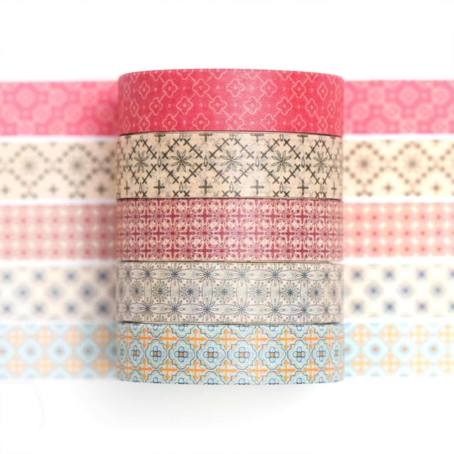 Fantasy Washi Tape Set - 5 Rolls Texture Arts Adhesive Tapes Basic Patterns Decorative Masking Tape Sets for Craft, Kids, Scrapbook, DIY, Gift Wrapping (10-Modern Mosaic) BST220