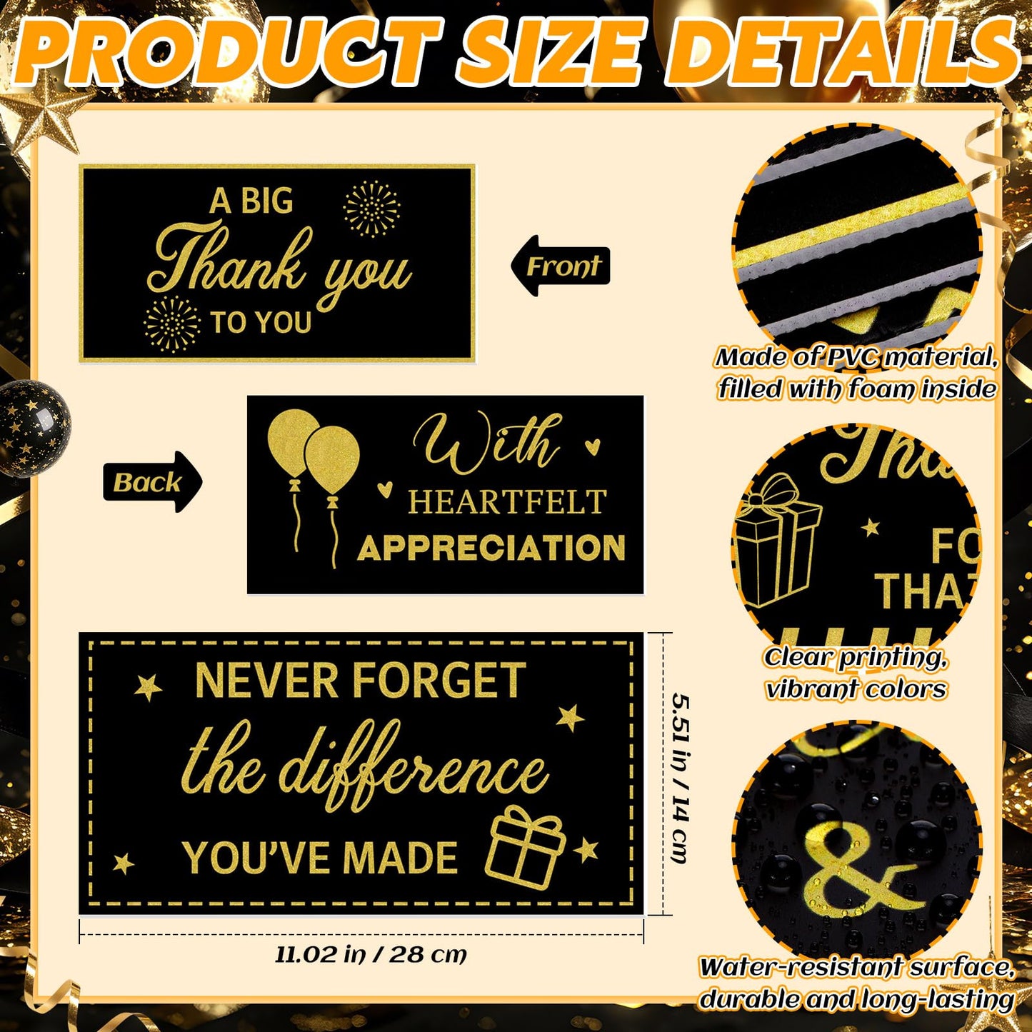 Tinlade 24 Designs Employee Appreciation Decorations Photo Booth Props We Appreciate You Blue Gold Thank You Party Decor Prop PVC Double Sided Selfie Signs for Staff Volunteer Retirement Teacher Nurse BST326H