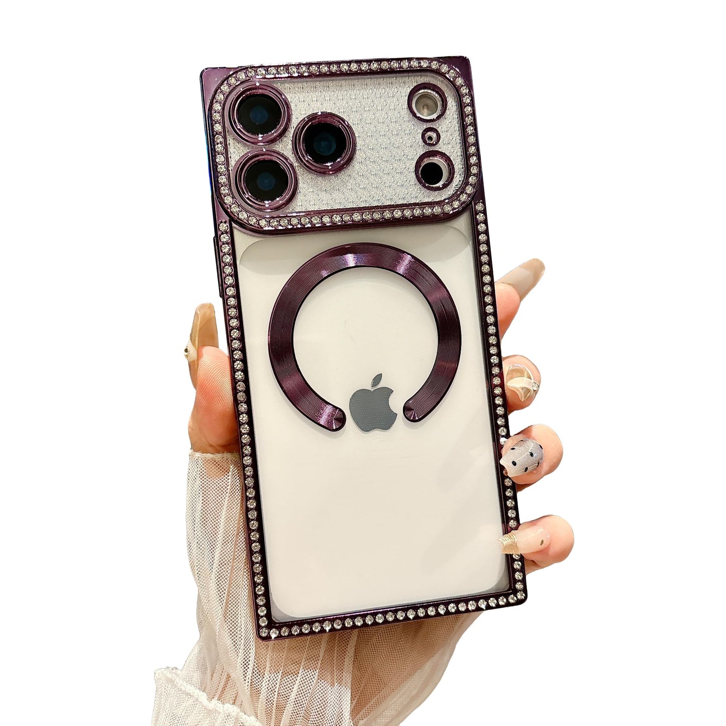 Owncase Magnetic for iPhone 13 Pro Case, Compatible with Magsafe, Crystal Diamonds Glitter Electroplated Edge Soft TPU Clear Phone Case for Women Girls, Gold WN420