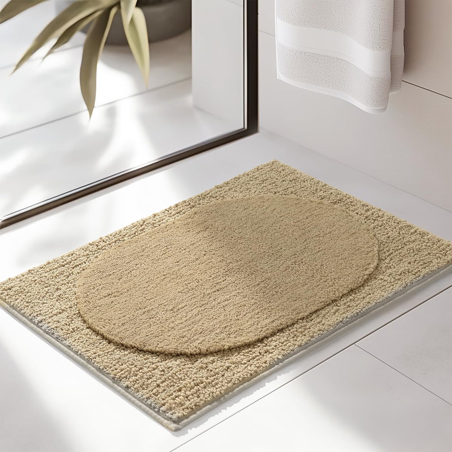 DEXDE Bathroom Rugs Non-Slip Mat for Bathroom Floor Shower,24x16 Beige | Thick Soft Absorbent Bath Mat, Quick Dry Microfiber Rug, Machine Washable Shower Floor Bathroom Mat Home Decor Accessories BST220