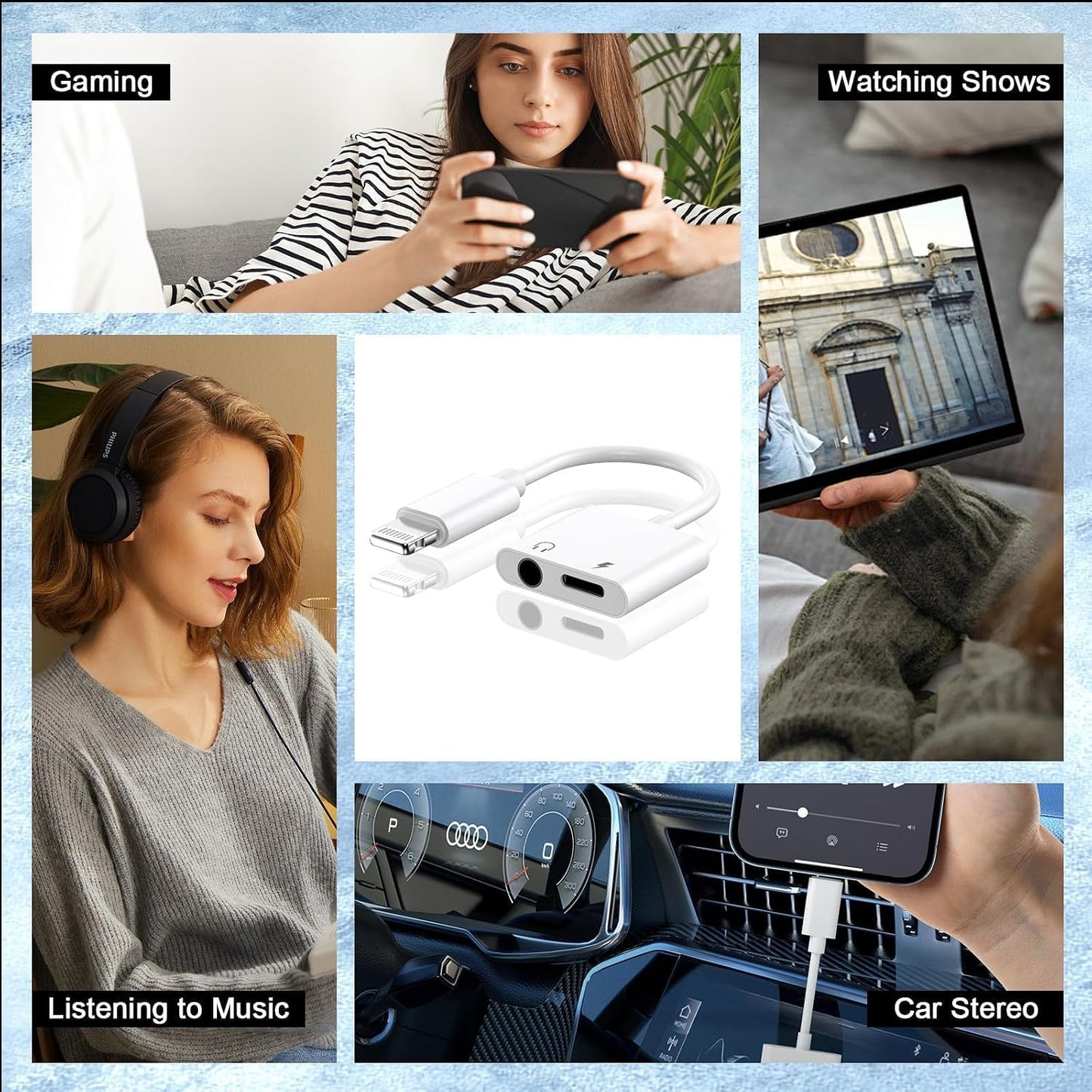 [Apple MFi Certified] iPhone Headphones Adapter, 2 Pack 2 in 1 Lightning to 3.5 mm Headphone Jack Aux Audio and Charger Cable Splitter Adapter Dongle for iPhone 14 13 12 11 Pro Max XS XR X 8 7 WN420