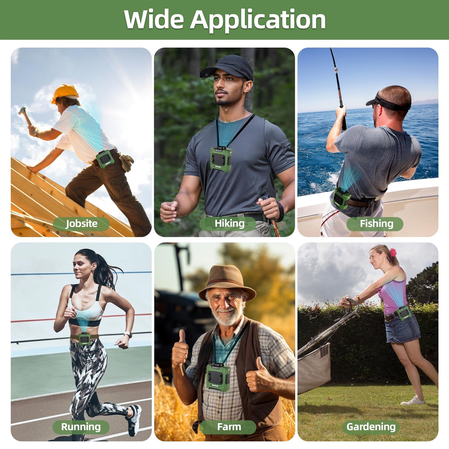 Portable Waist Fan - 6000mAh Battery, 3 Speeds, Strong Airflow, Up to 16 Hours Working Time, Portable Hands-Free Cooling Belt Clip Fan for Construction Workers, Couriers, and Campers BST202
