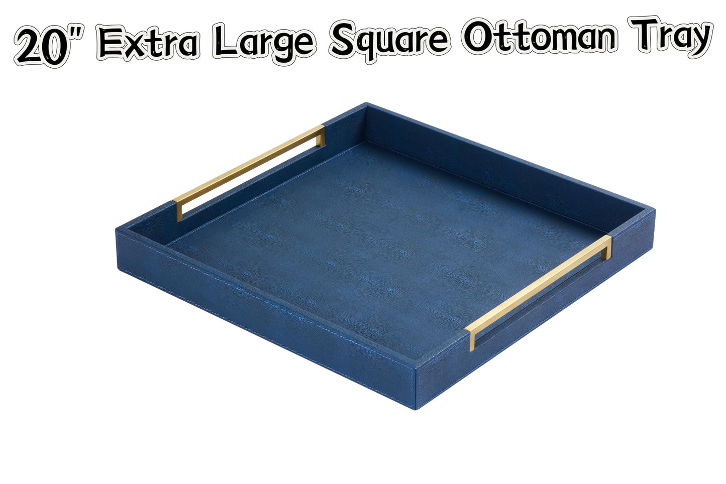Sagala 16"x16" Ivory Shagreen Leather Serving Tray with Handles for Ottoman Coffee Table, Stylish Decorative Tray for Living Room Modern Home Decor (Ivory-Black, Square 16") BST220