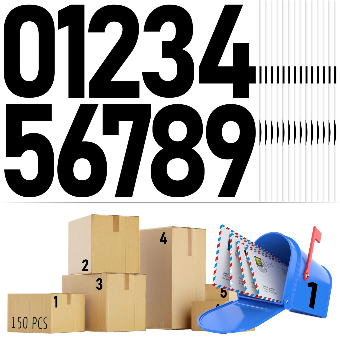 300 PCS Number Stickers, 2” Waterproof Vinyl Number Stickers Consecutive Number 0-9 Labels Self-Adhesive Without Residue Left for Office, Classroom, Indoor, Boxes, Storage (15 Sheets, White) BST220