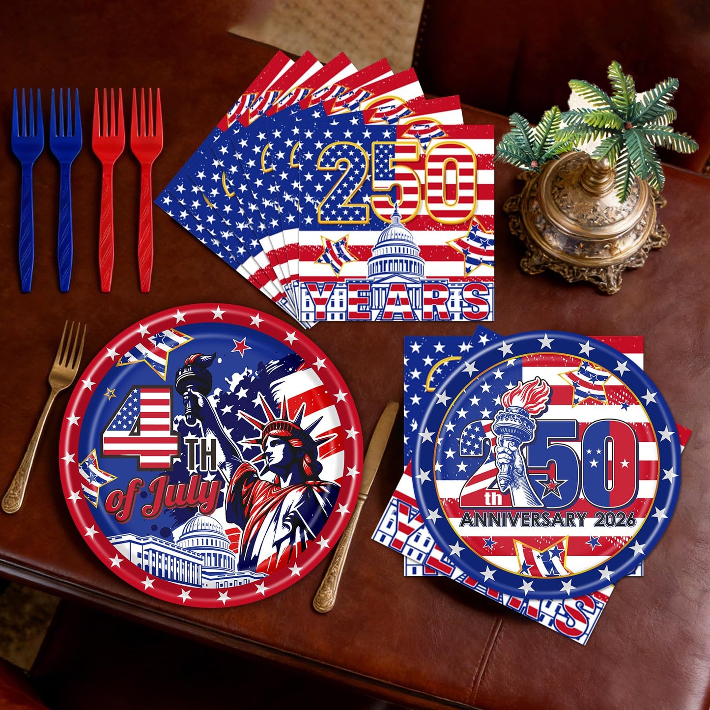 Gameza July Christmas Party Decorations Tableware, 96PCS There's Some Hohoho's in July Disposable Paper Plates and Napkins Decoration, Summer Xmas Beach Forks Decor Supplies Serves 24 BST220