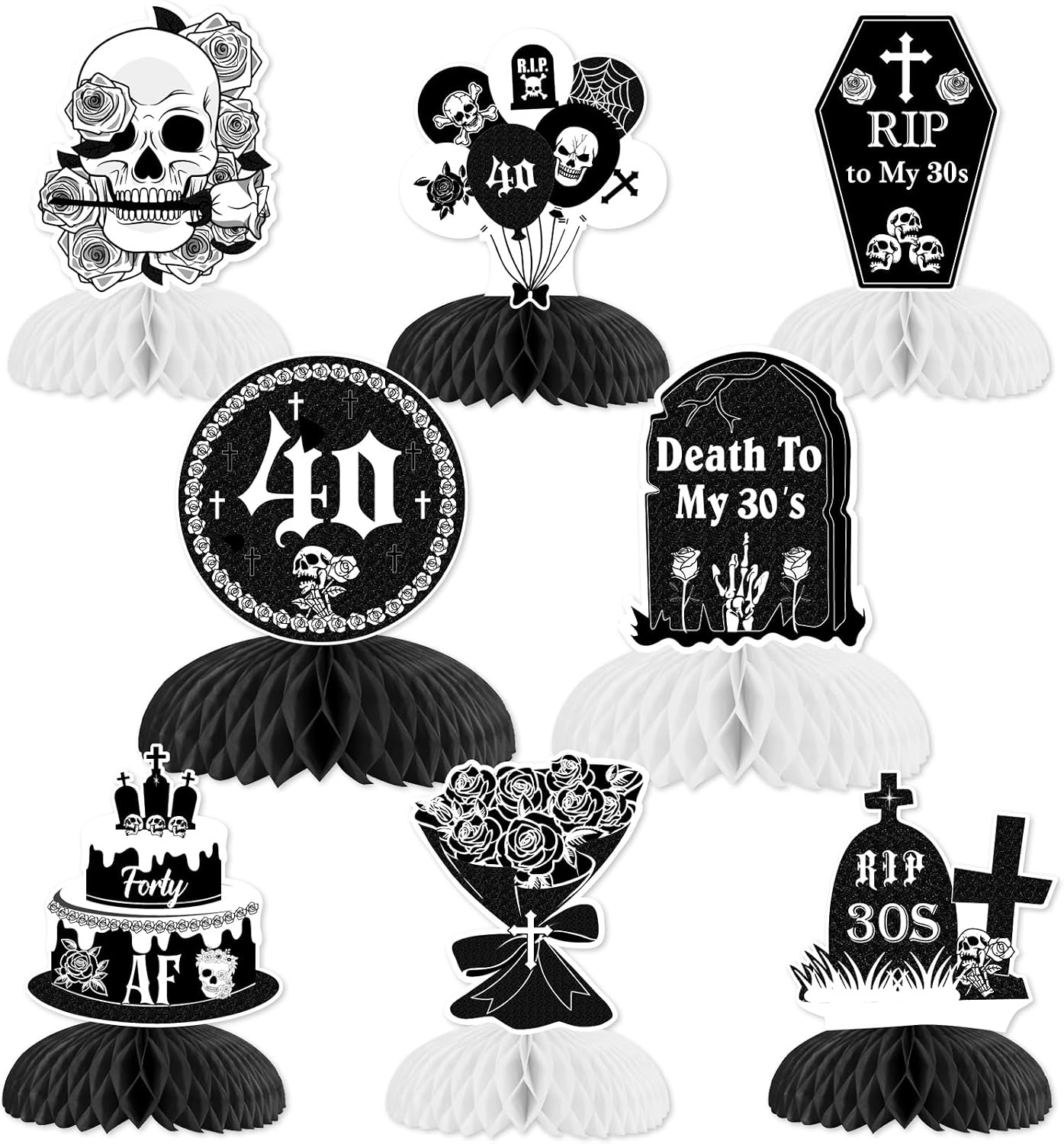 Death to My 30s Honeycomb Centerpieces Black Gothic 40th Birthday Decor | Rip to My 30s Honeycomb Centerpieces Table Gothic 40th Birthday Decoration for women 40th Birthday Party Supplies BST202