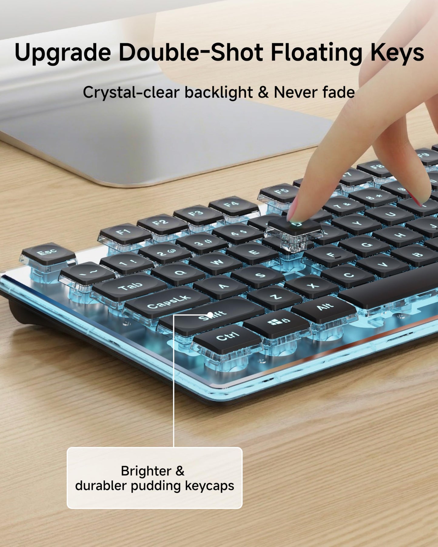 V3 Wireless Keyboard and Mouse with Single Backlit, Metal Panel, Bluetooth/2.4G Rechargeable Computer Keyboard and Mouse Combo Silent Lighted Full Size Cute Keyboards-White