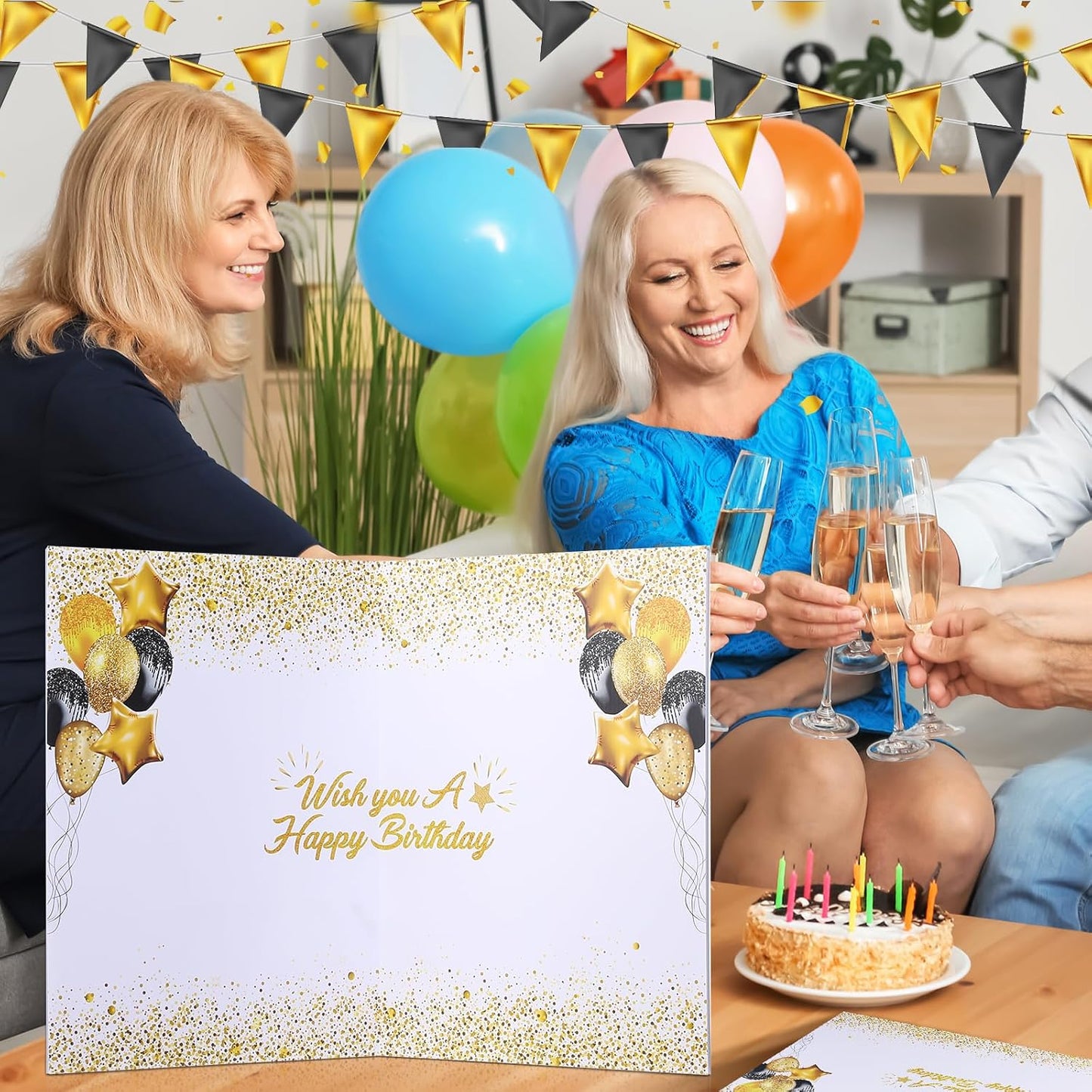 RUMIA 50th Birthday Greeting Card Large 50th Birthday Decorations Giant 50th Birthday Card Giant 50th Birthday Guest Signature Guest Book Black Gold 50th Birthday Party Decoration for Men Women WN420