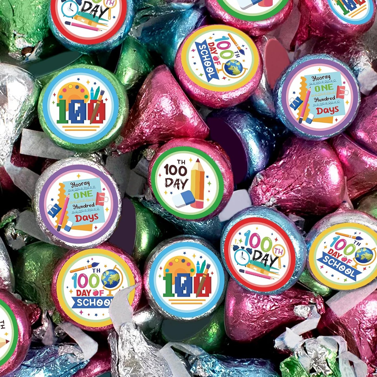 100 Days of School Party Favor Stickers, 150pcs Happy 100 Days Mini Chocolate Label Stickers Round Mini Chocolate Candy Wrappers,Kids Kindergarten Preschool Primary High School Party Favor BST220