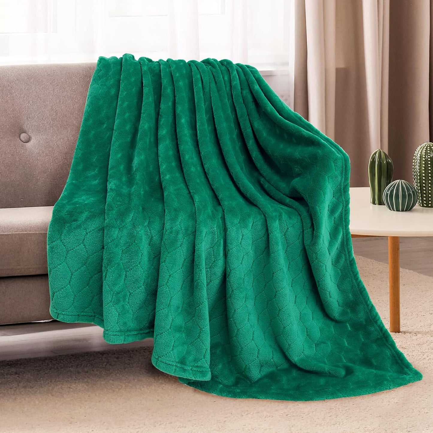 TOONOW Fleece Blanket Super Soft Cozy Throw Blanket 50" x 60", Lightweight Fuzzy Comfy Textured Flannel Blanket Warm Plush Throw Blankets for Couch, Sofa, Bed, Emerald WN420