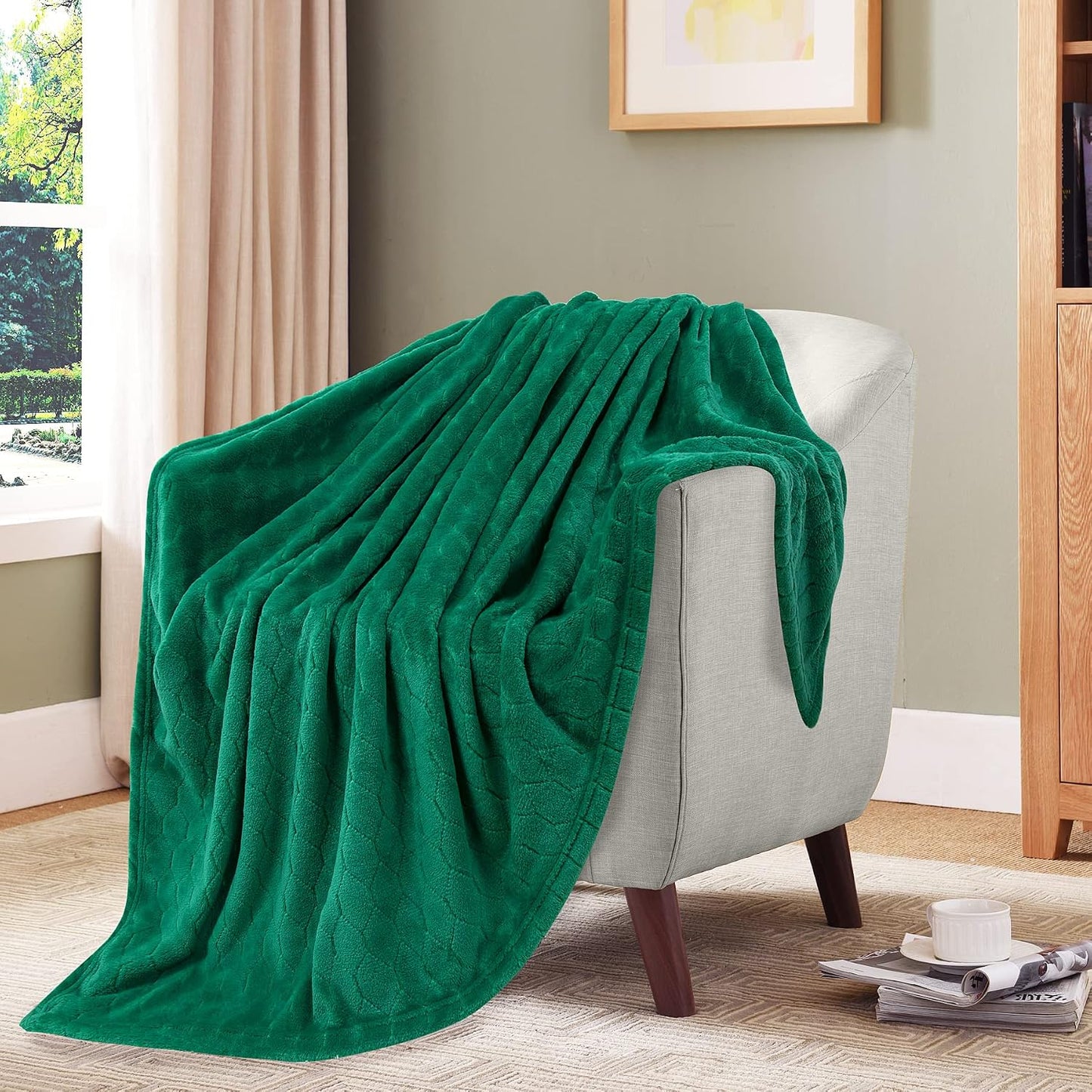 TOONOW Fleece Blanket Super Soft Cozy Throw Blanket 50" x 60", Lightweight Fuzzy Comfy Textured Flannel Blanket Warm Plush Throw Blankets for Couch, Sofa, Bed, Emerald WN420