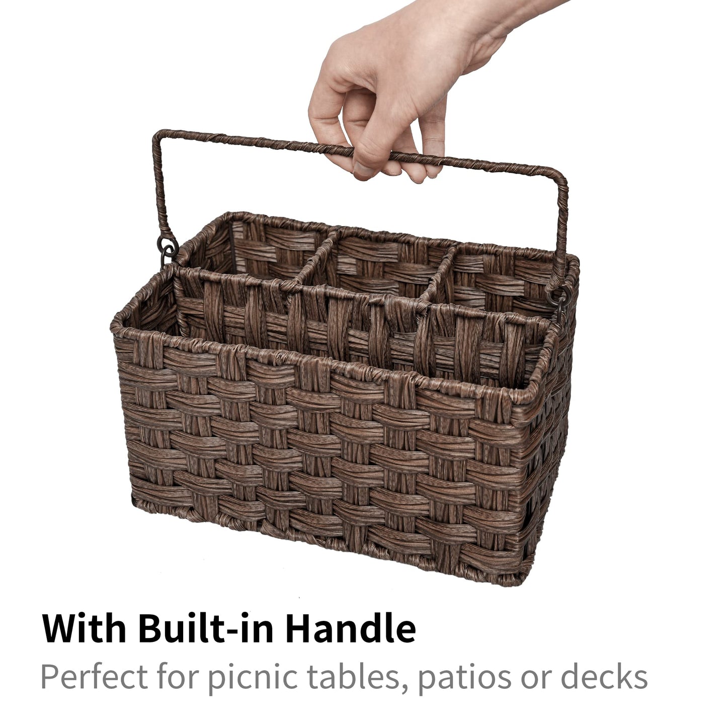 GRANNY SAYS Wicker Utensil Caddy - Picnic Basket with Handle, Organizer for Kitchen Table or Cabinet, Silverware Holder for Parties BST220