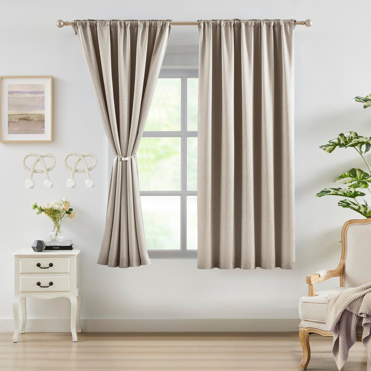 Bujasso Gray Jacquard Blackout Window Curtain Panels, 54" Wx84 Lx2 | Back Tab Rod Pocket with Magnetic Tiebacks,Thermal Insulated,85% Room Darkening Light Blocking Drapes for Bedroom Living Room BST326H