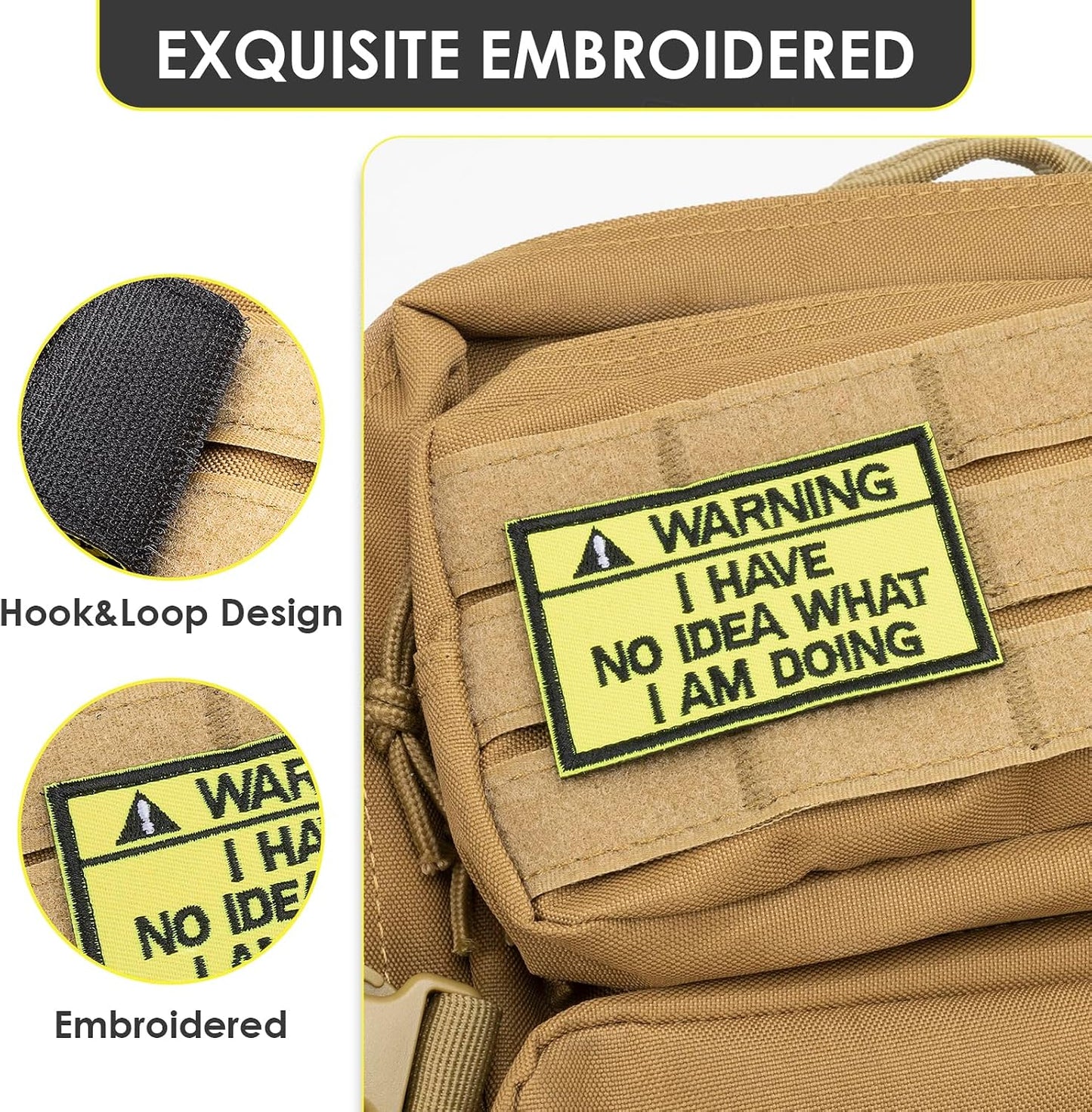 2 Pieces Tactical Patch Warning I Have NO Idea What I am Doing Vibrant Embroidered Patch, DIY Applique Accessories for Jackets, Backpacks, Dog Collars, Hats, Helmets, Tactical Gear BST220