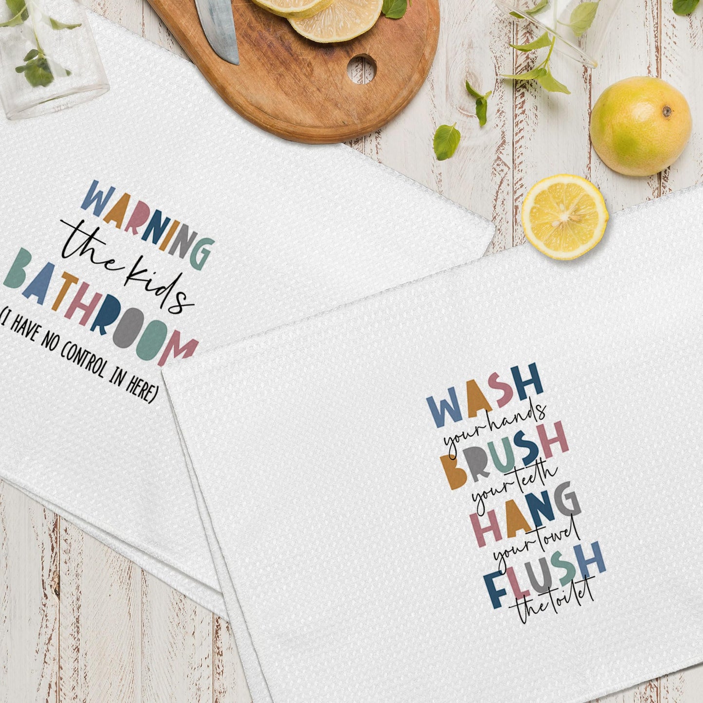 Kids Nursery Bathroom Decor Hand Towels 16x24 Set of 2, Wash Hands Brush Teeth Decorative Towels Gifts for Kids Baby Toddlers, Boho Flush Toilet Bathroom Kitchen Hand Towel Decor BST220